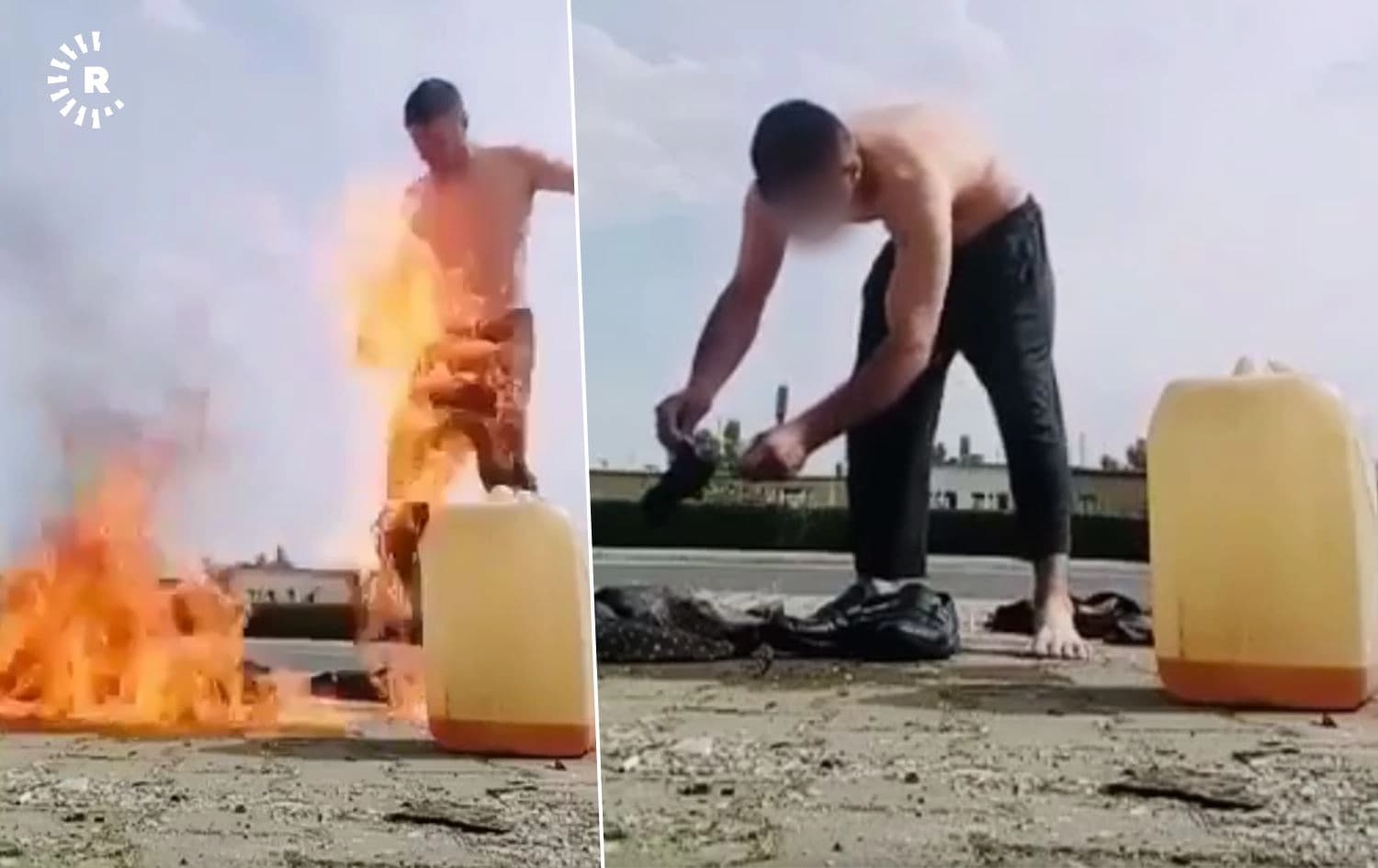 ساتی خۆسووتاندنی گەنجەکە. وێنەکە لە ڤیدیۆ وەرگیراوە