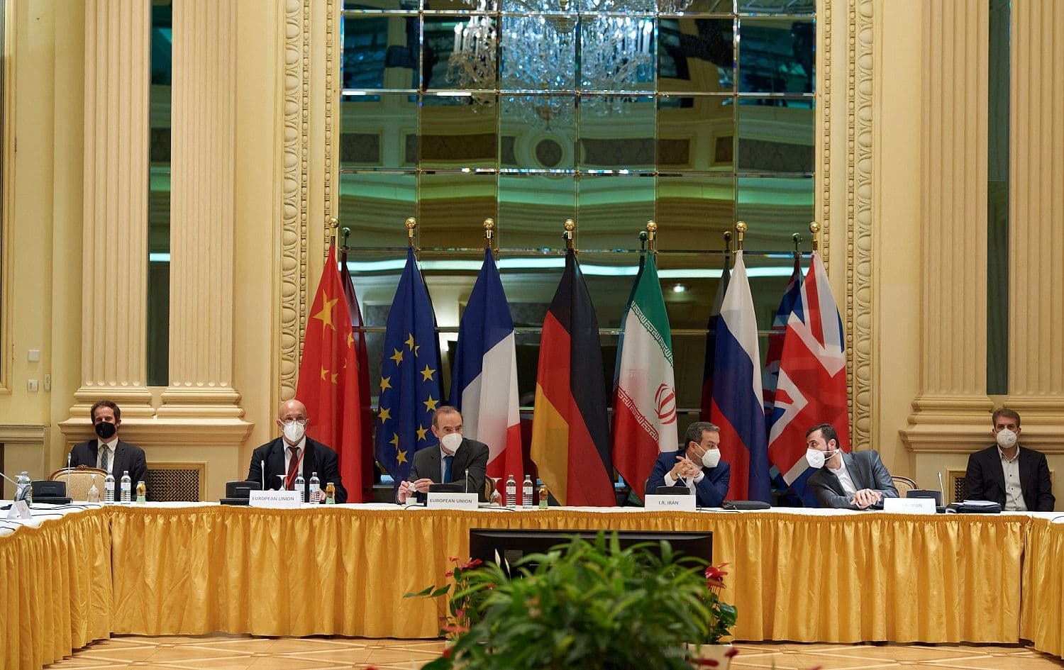 Delegates from parties to the Iran nuclear deal attend a meeting at the Grand Hotel in Vienna on May 1, 2021. Photo: handout/EU delegation in Vienna/AFP