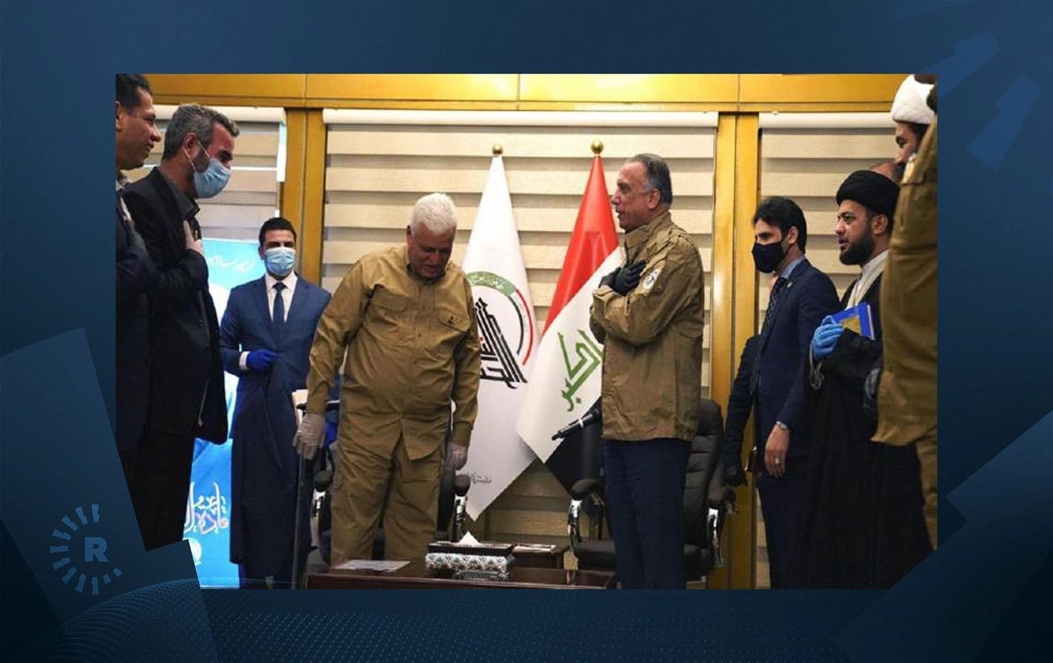 PMF chairman Faleh al-Fayyad with Iraq Prime Minister Mustafa al-Kadhimi at a meeting in Baghdad on May 16, 2020. File photo: PM's office/Facebook