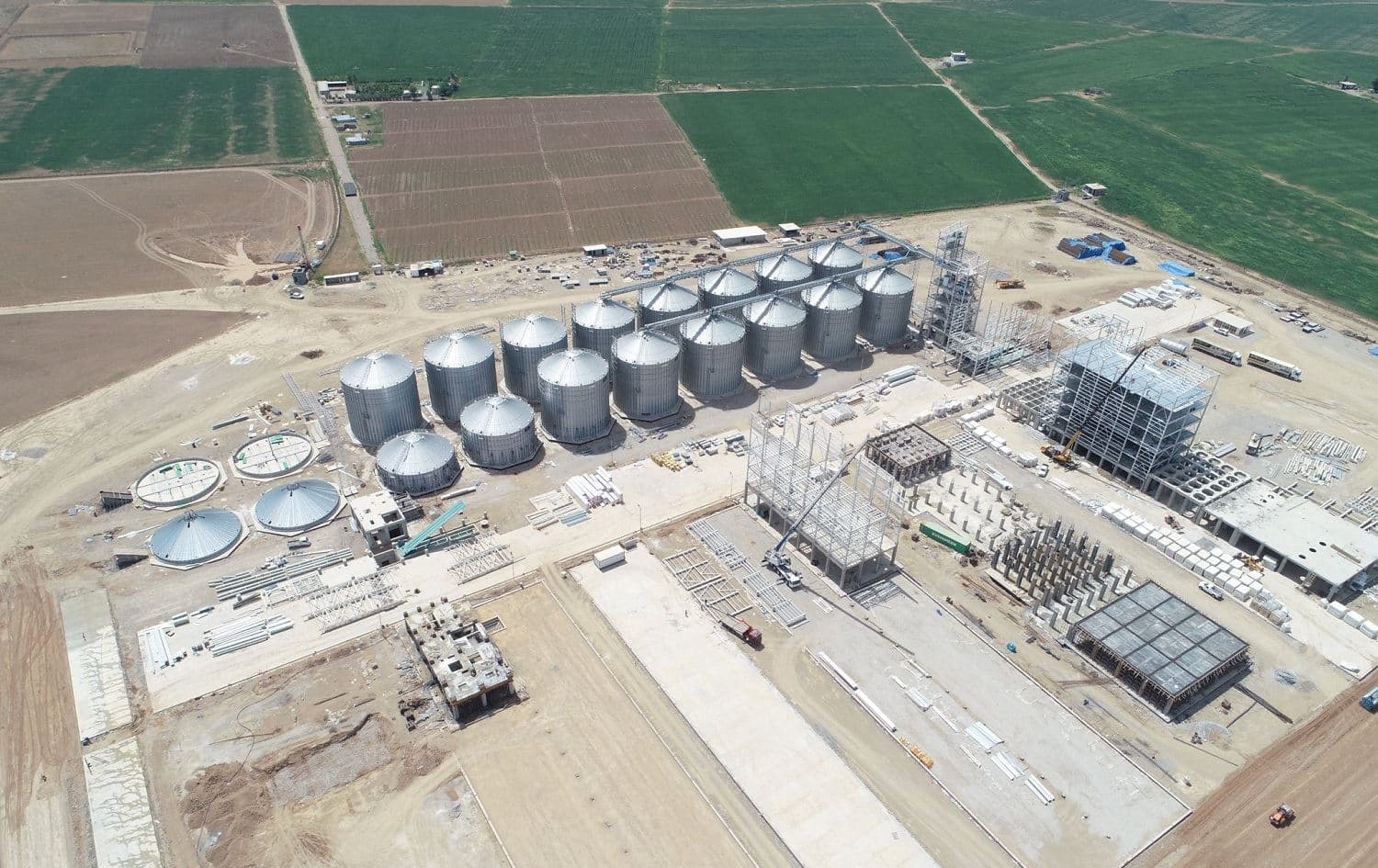 An aerial view of silos and factories of a Wheat Marketing Project in Erbil province are seen in this photo released on May 14, 2021. Photo: handout/KRG