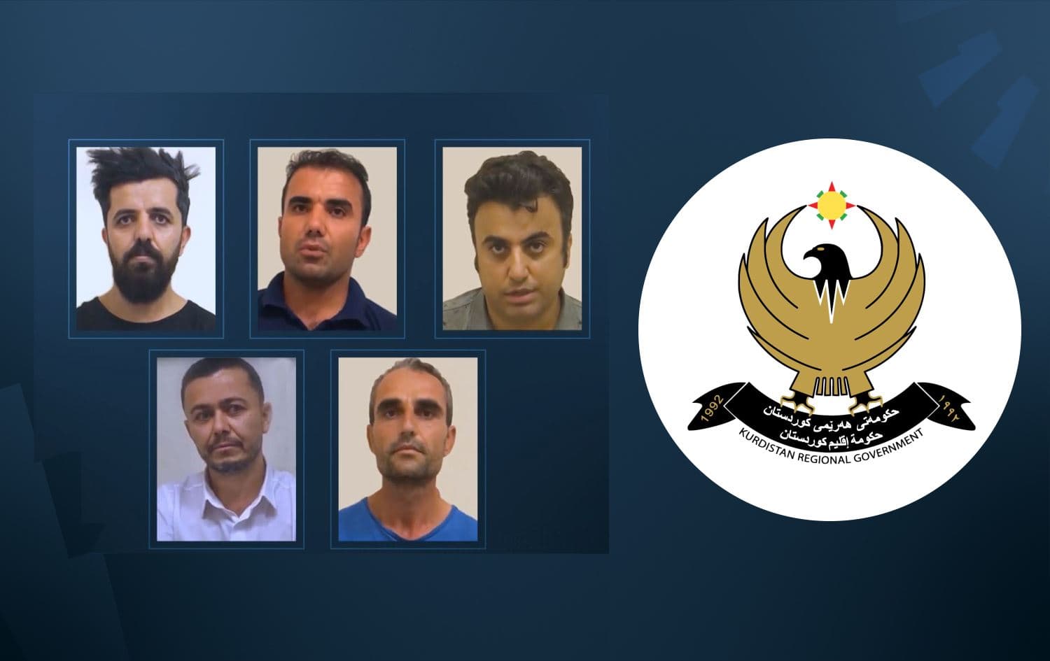 Portraits of the sentenced journalists and the logo of KRG. Graphic: Rudaw