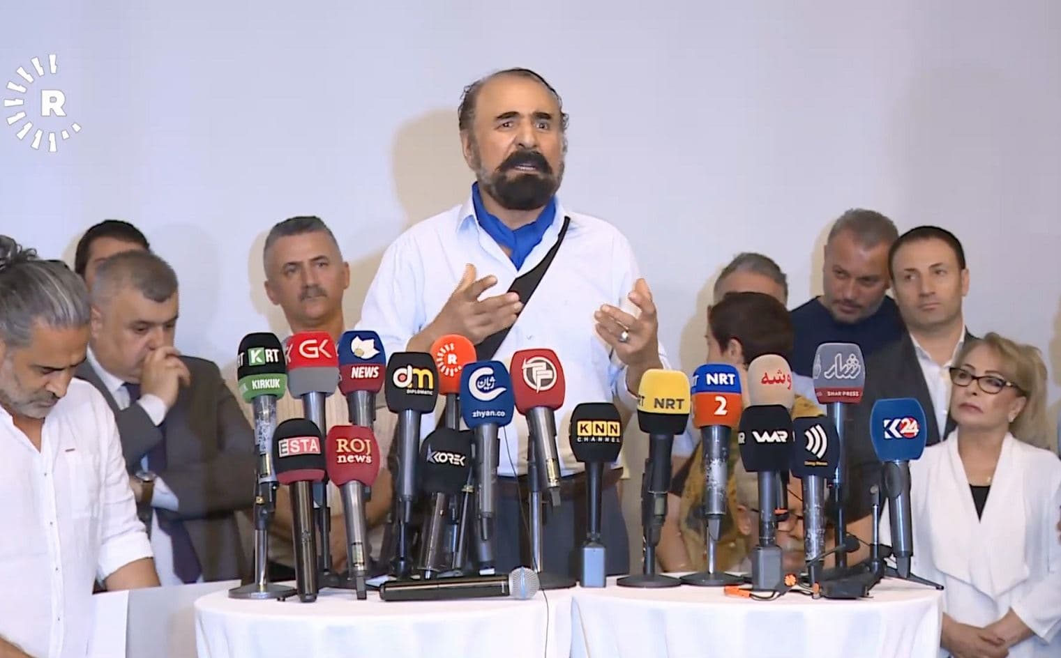 Group of Kurdish artists speaking to media outlets in Erbil. Date: June, 30, 2021. Photo: Rudaw