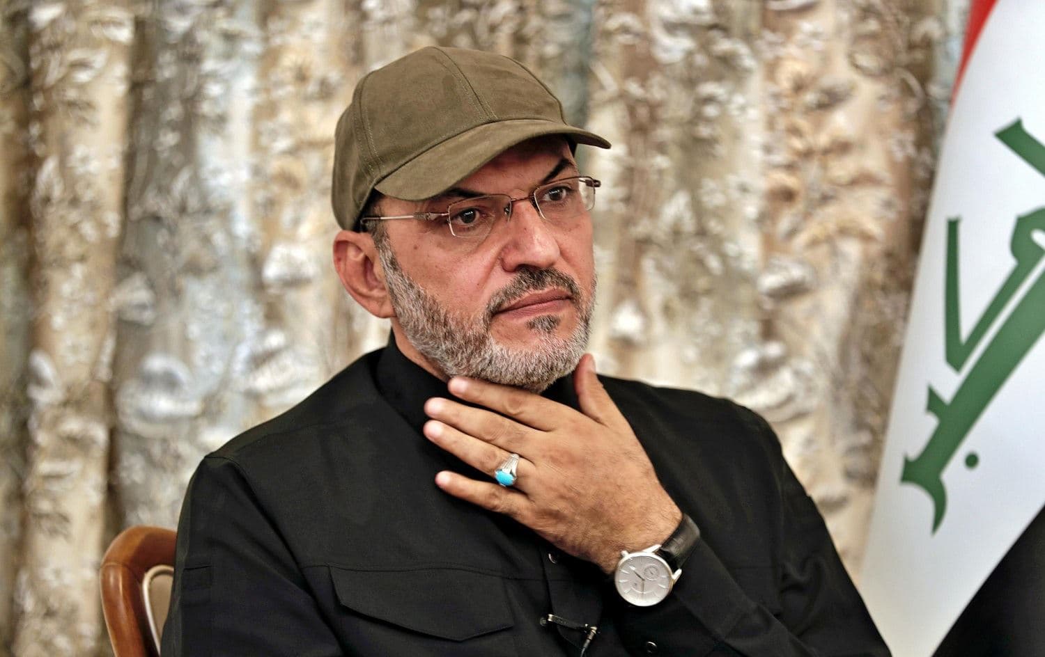 Abu Alaa al-Walae, commander of Kataib Sayyid al-Shuhadam, speaks during an interview with The Associated Press, Monday, July 5, 2021, in Baghdad, Iraq. Photo: AP/Khalid Mohammed
