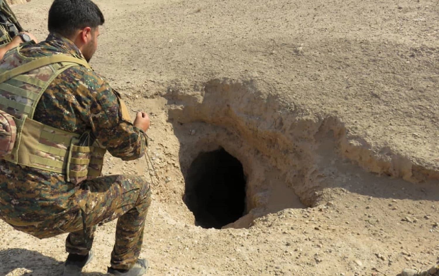 The Syrian Democratic Forces (SDF) discovered a weapons cache and tunnel system during an operation against ISIS near Izba, Deir ez-Zor on July 3, 2021. Photo: handout/SDF
