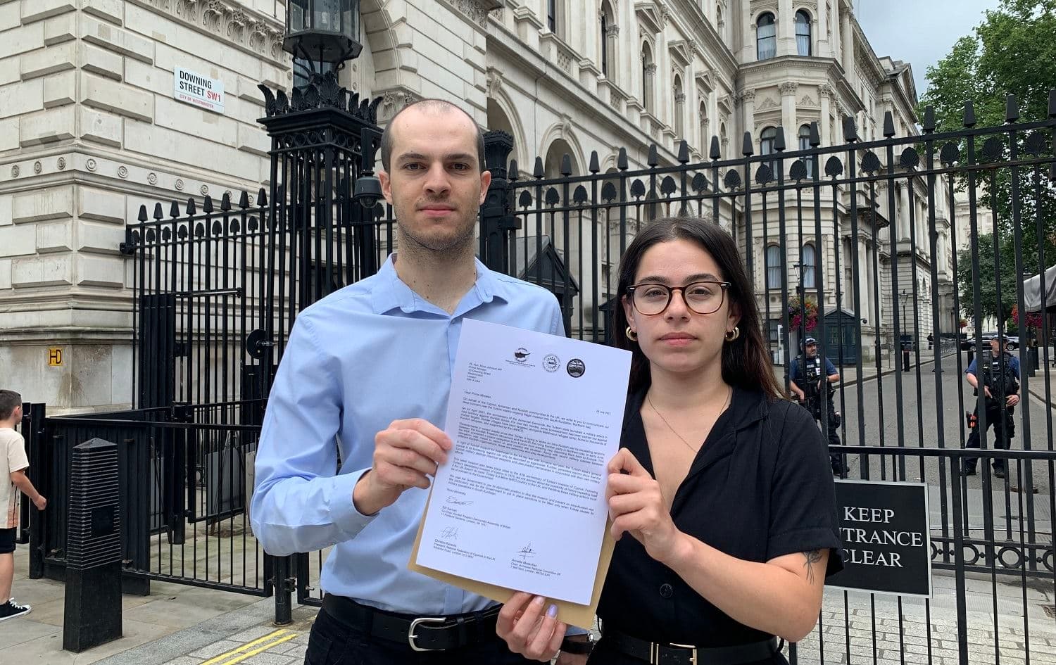 Kurdish, Armenian, and Cypriot representatives in the UK on July 28, 2021 delivered a letter to Downing Street calling for sanctions on Turkey. Photo: submitted