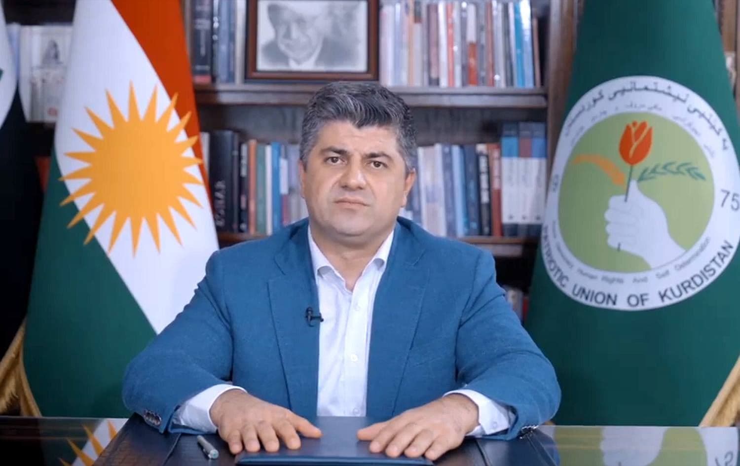 PUK co-chair Lahur Talabany in a video message published August 2, 2021. Photo: screenshot
