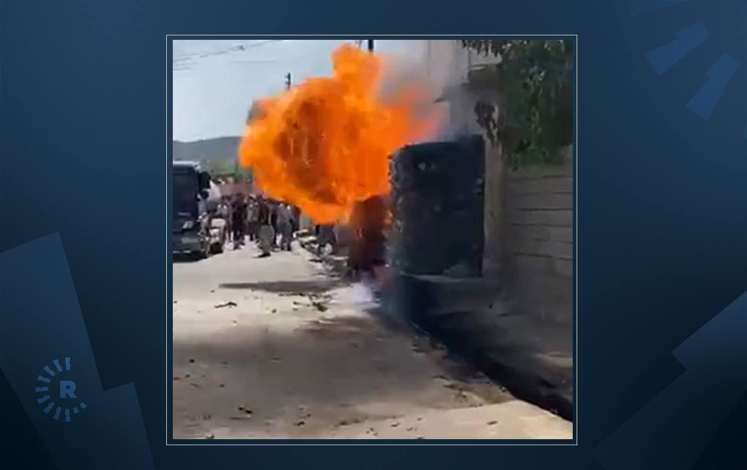 The moment a vehicle exploded. Date: August 13, 2021. Footage: submitted