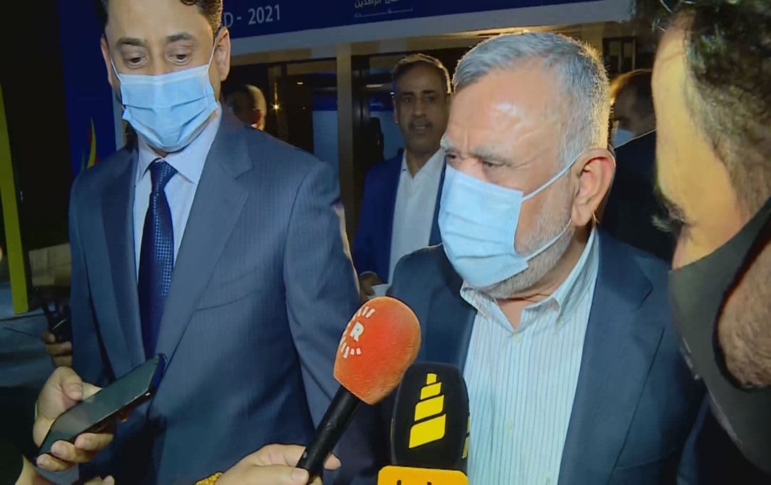 Hadi al-Amiri speaks to reporters at the Rafidain Center for Dialogue (RCD) forum in Baghdad on August 31, 2021. Photo: Rudaw