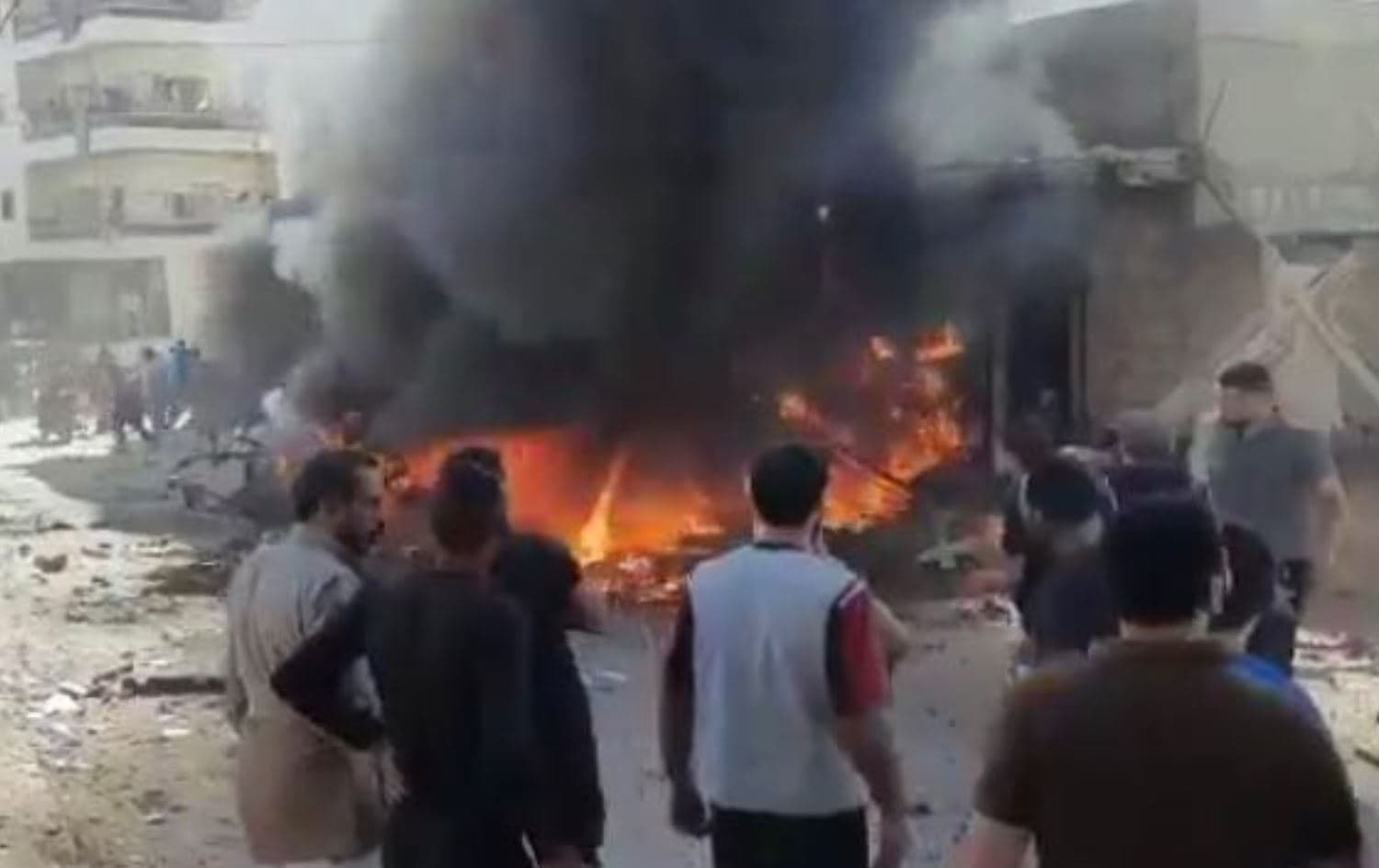 A shop is on fire in Afrin, Syria after a deadly car bombing on September 5, 2021. Photo: handout/Turkish defence ministry