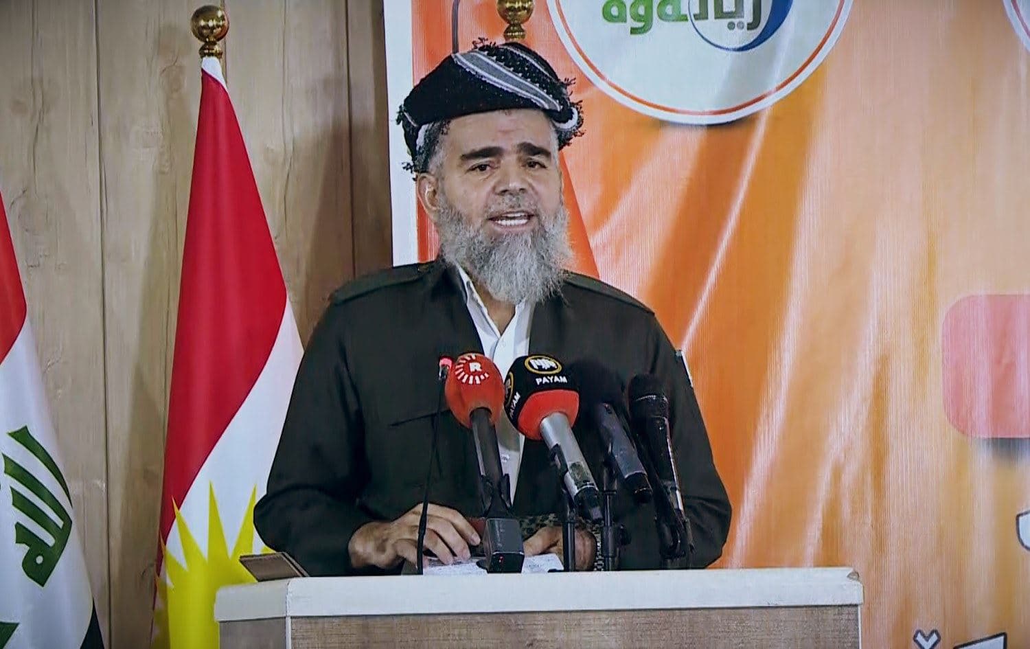 Ali Bapir, president of Komal, speaks at party campaign event in Ranya on October 1, 2021. Photo: Rudaw