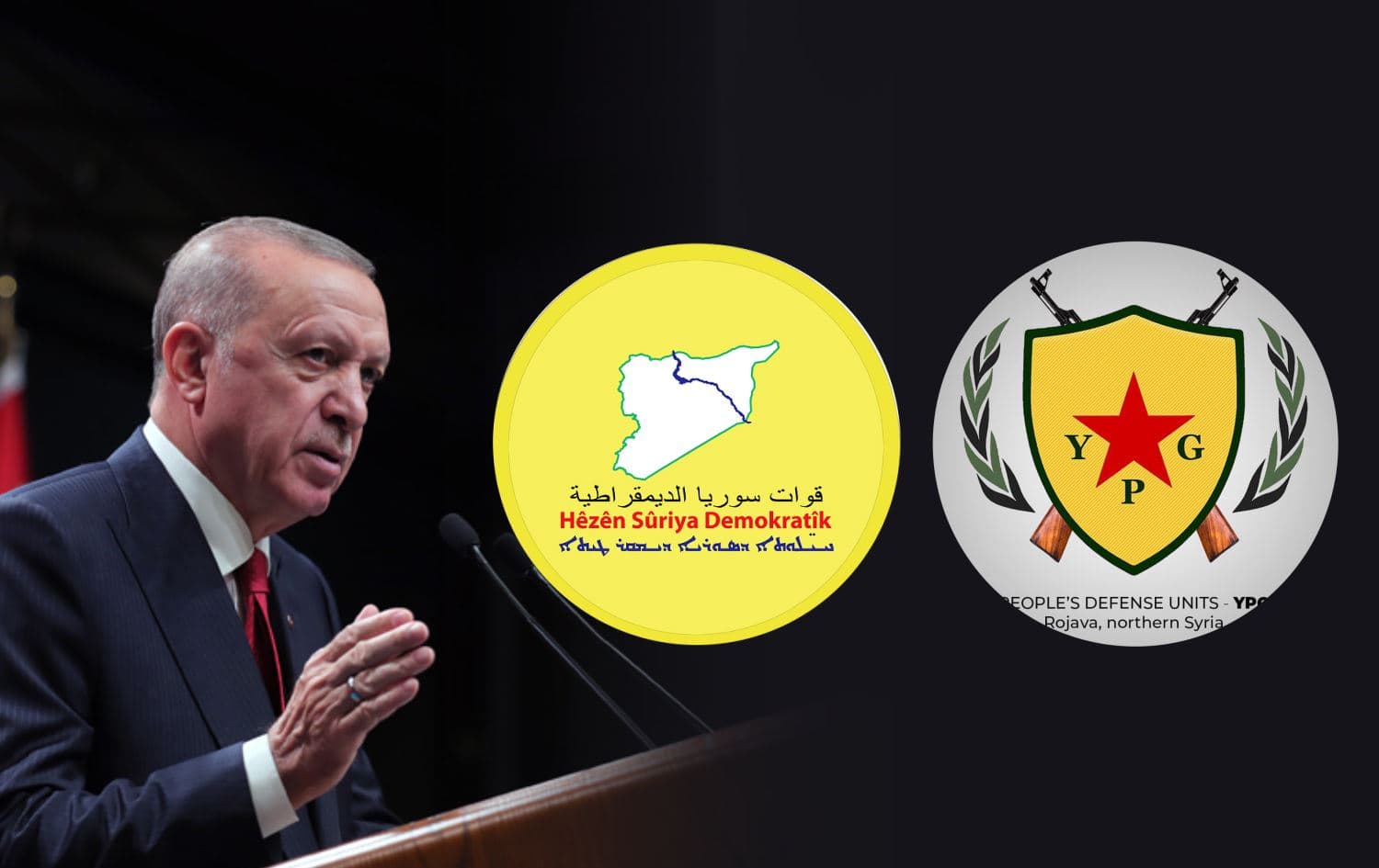 From left: President Erdogan speaks to reporters in Ankara. Date: October 11, 2021. Photo: handout