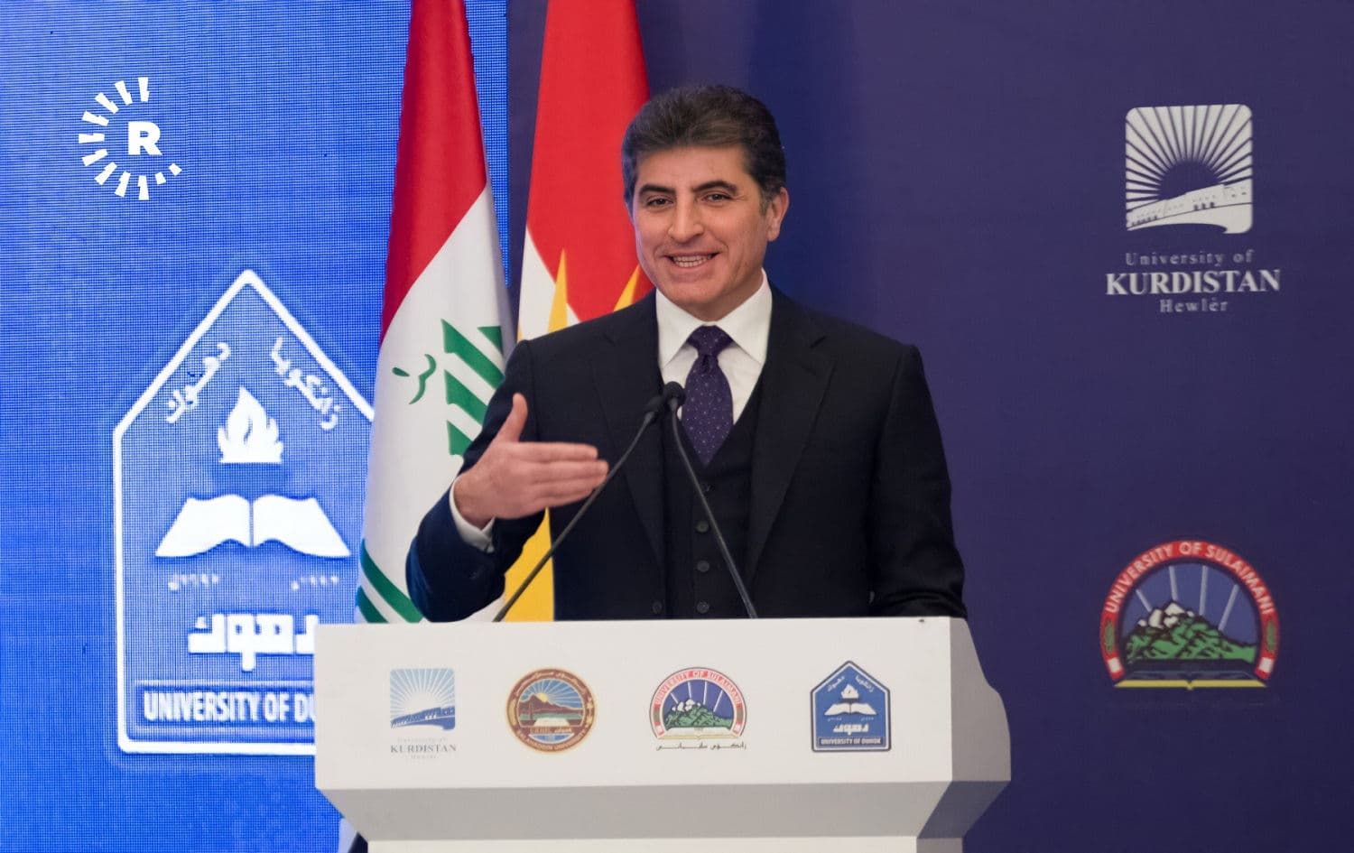 Kurdistan Region President Nechirvan Barzani speaks at UKH conference. Photo: Bilind T. Abdullah/ AFP