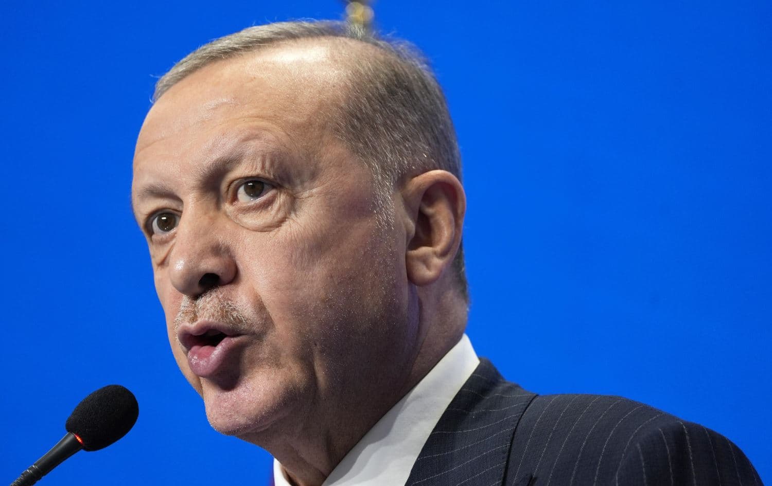 Turkey's President Recep Tayyip Erdogan speaks during a media conference at the G20 summit in Rome, Sunday, Oct. 31, 2021. Photo: AP