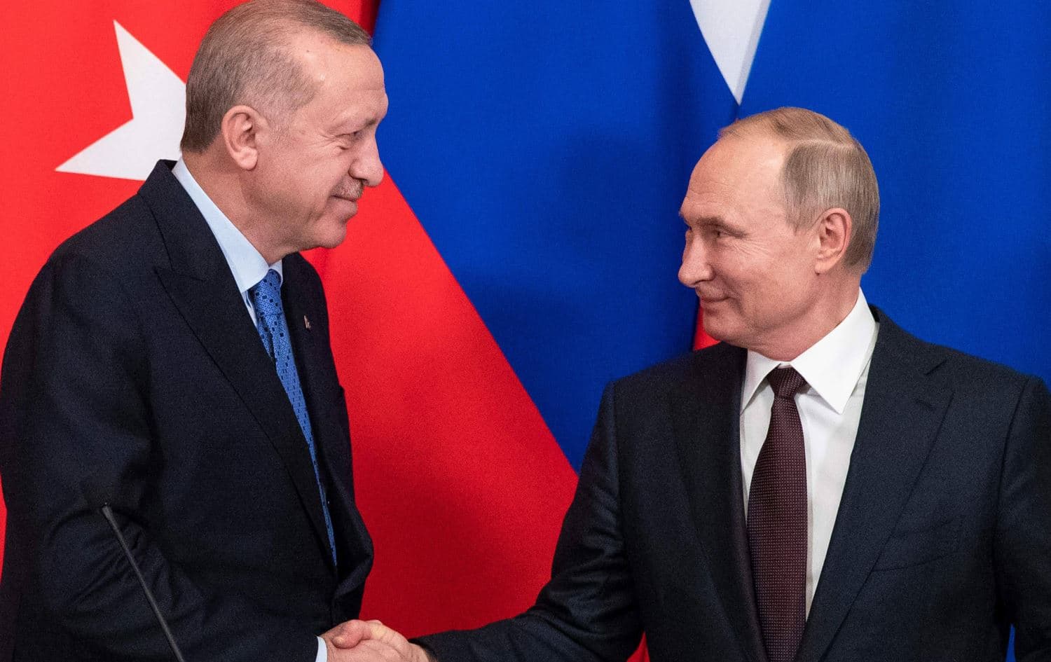 Russian President Vladimir Putin and his Turkish counterpart Recep Tayyip Erdogan at the Kremlin in Moscow on March 5, 2020. File Photo: AFP