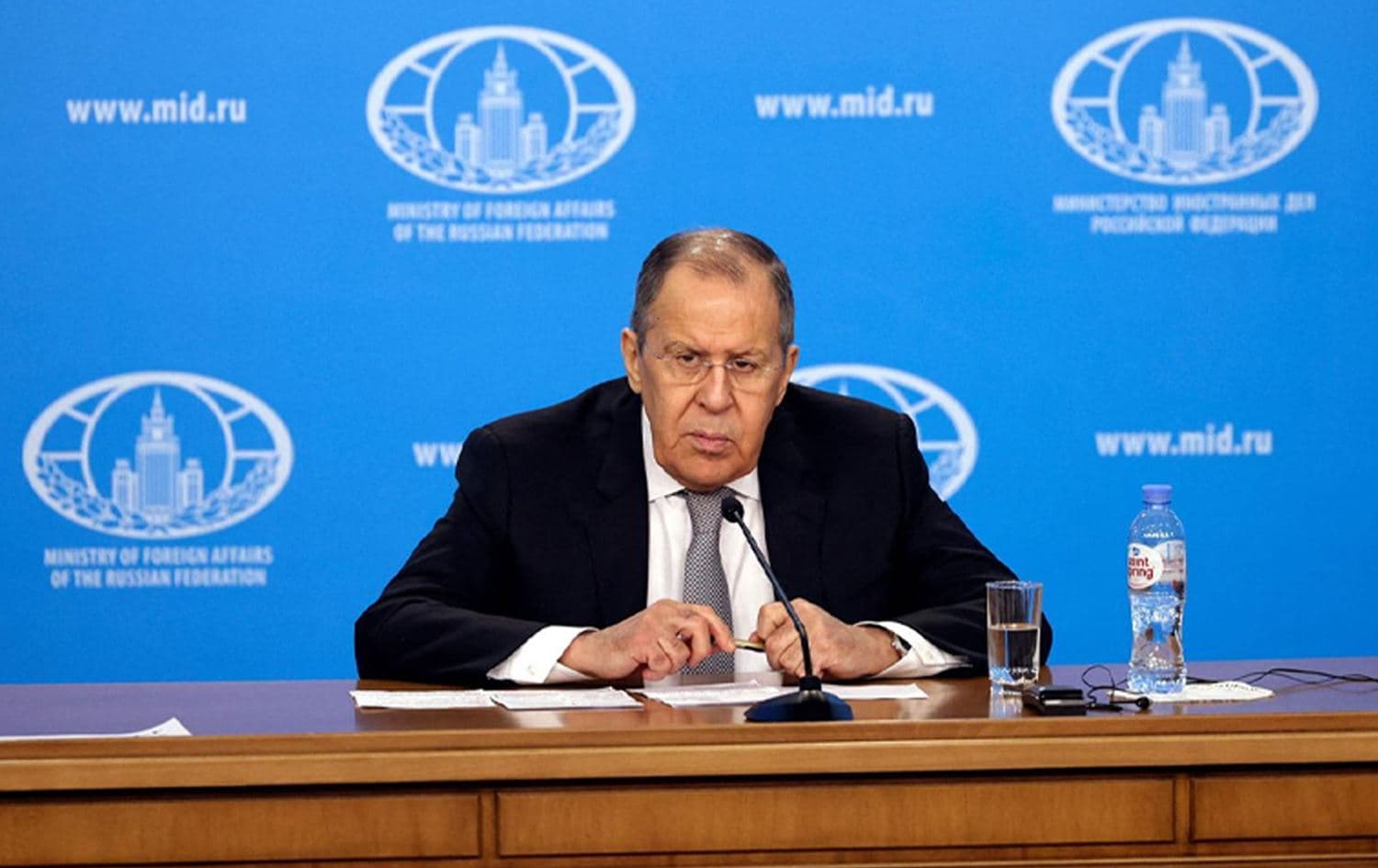 Russian Foreign Minister Sergei Lavrov gives an annual press conference on Russian diplomacy in 2021, in Moscow on January 14, 2022. Photo: Dimitar Dilkoff/AFP