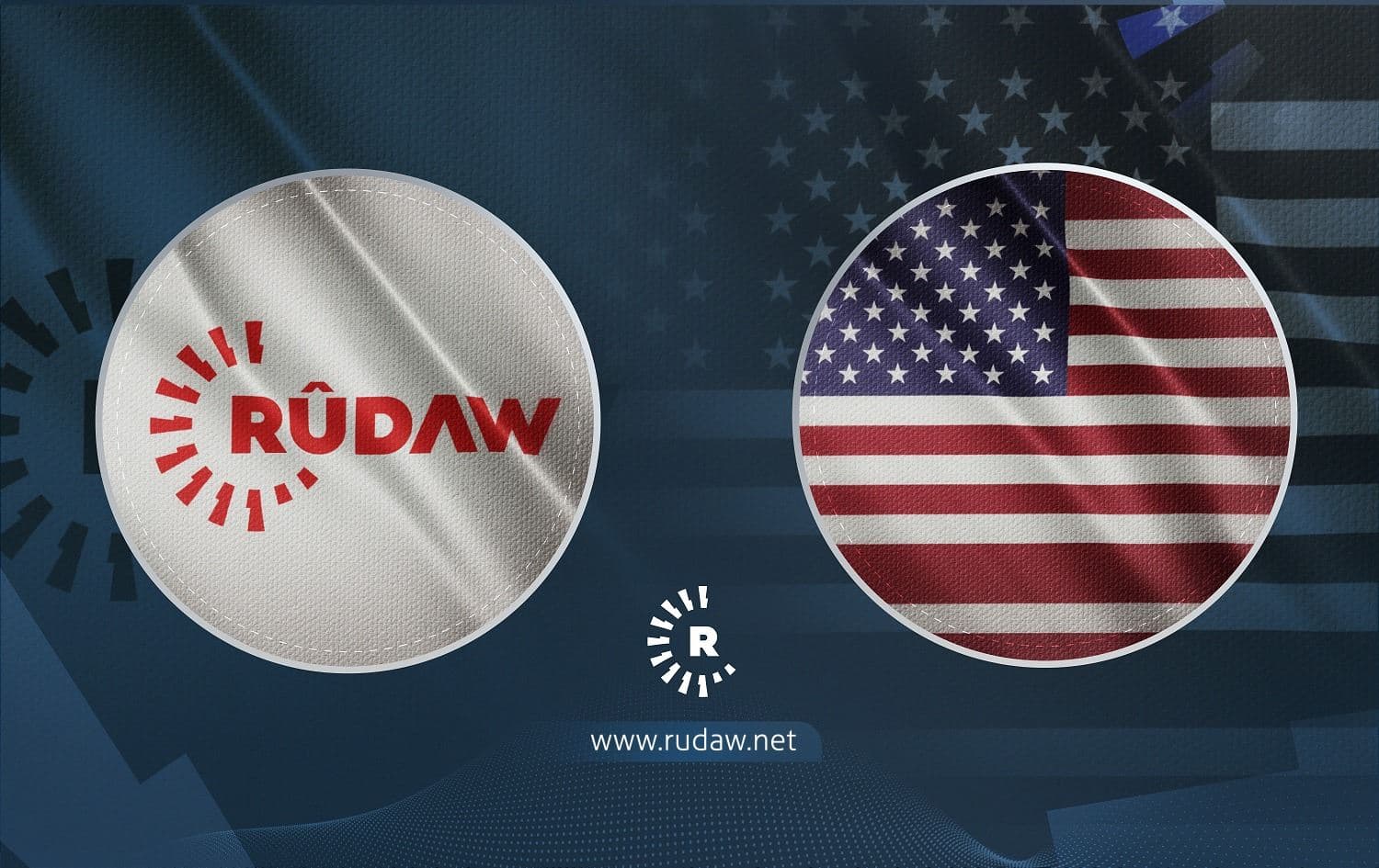 Rudaw Media Network logo (left), United States flag (right). Graphic: Rudaw