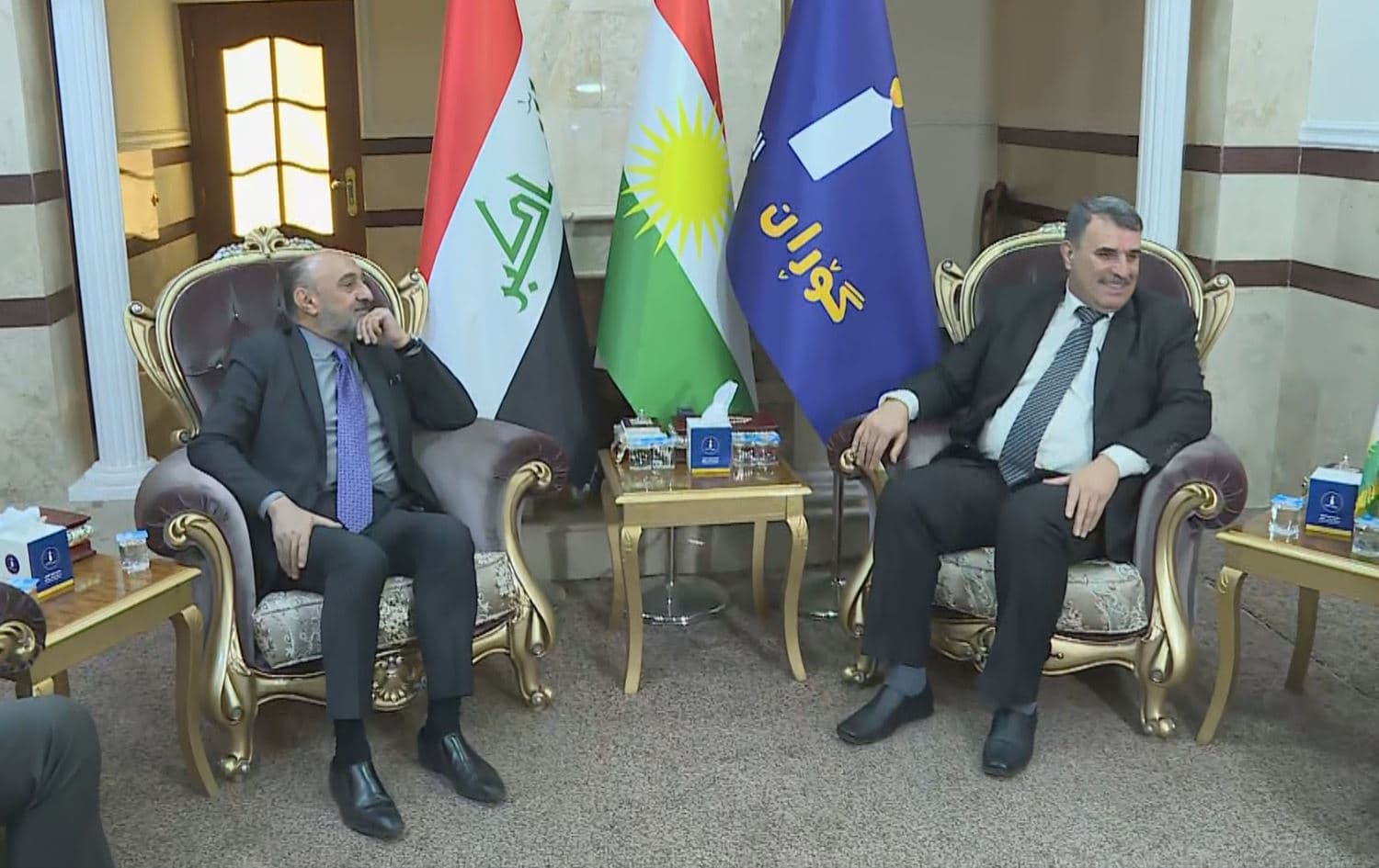 Photo from meeting held between a delegation from Kurdistan Region presidency and Gorran officials on February 14, 2022. Photo: Rudaw/screenshot