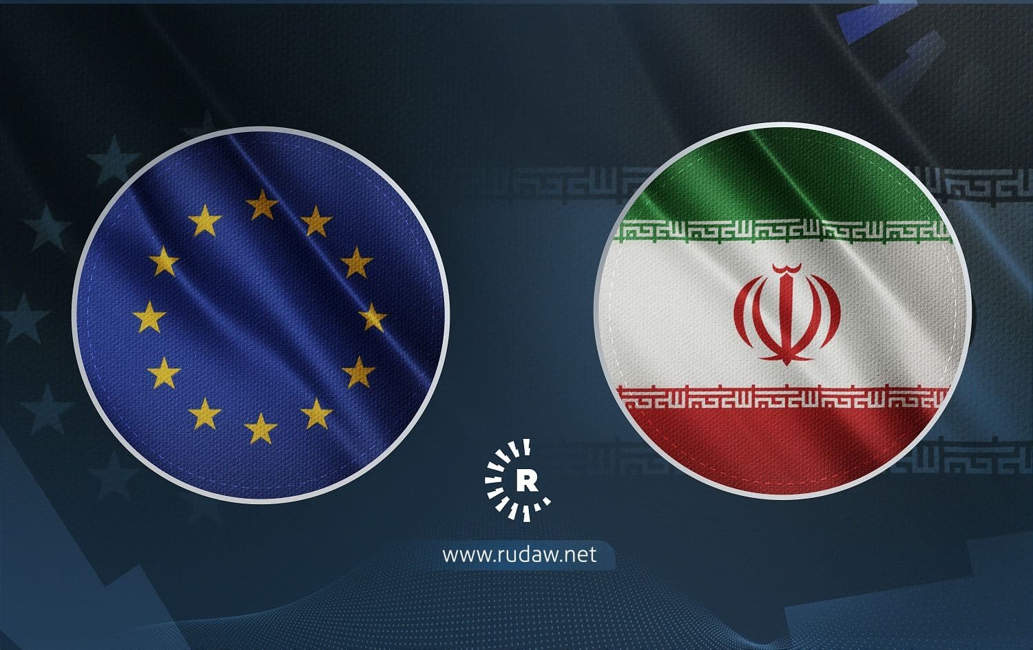 European parliament logo (left) and the Iranian flag (right). Graphic: Rudaw