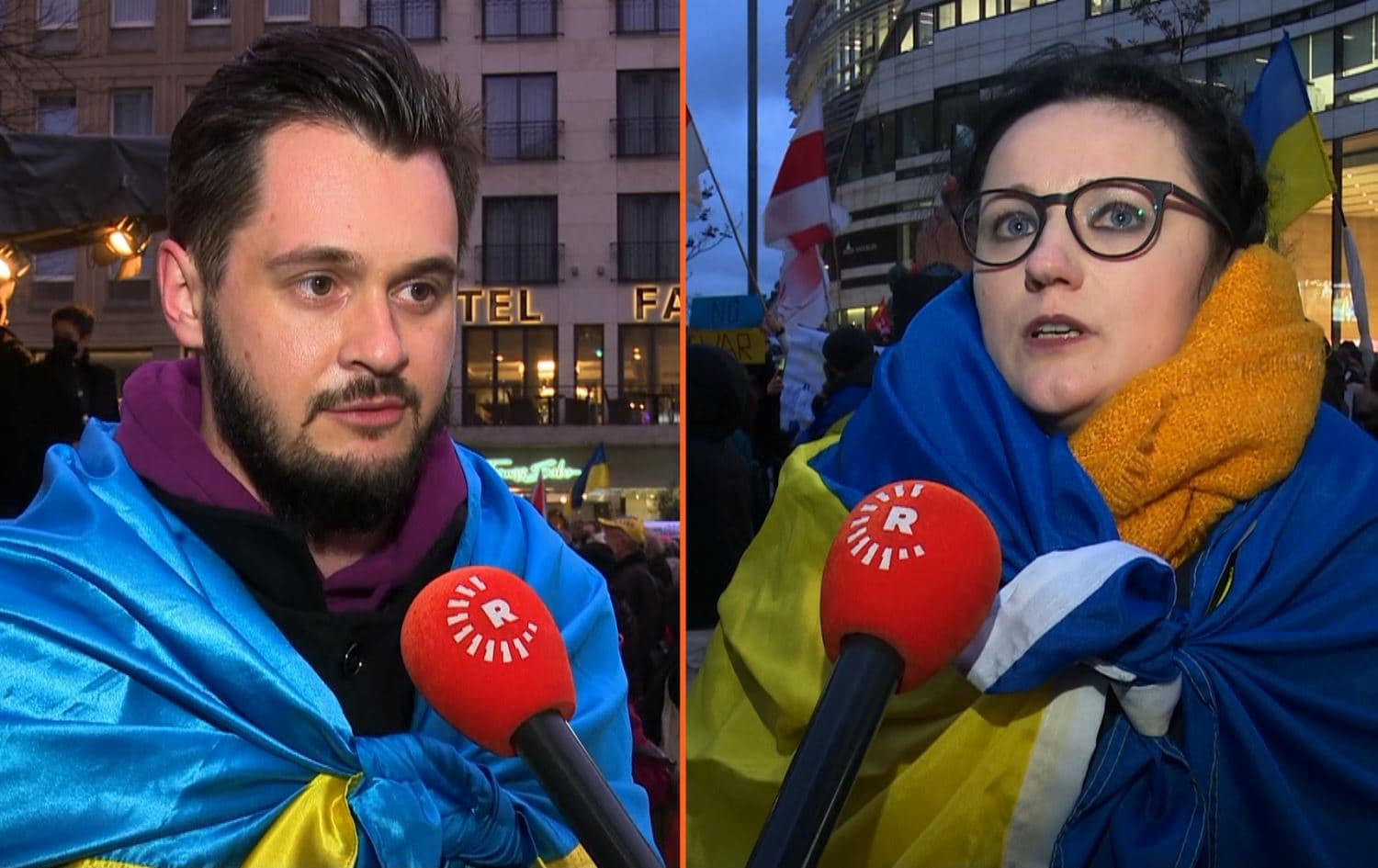 From left: Ukranian citizens in Germany, Vien Adamskyi and Kateryna Kravchenko speak to Rudaw on February 24, 2022. Photo: Rudaw