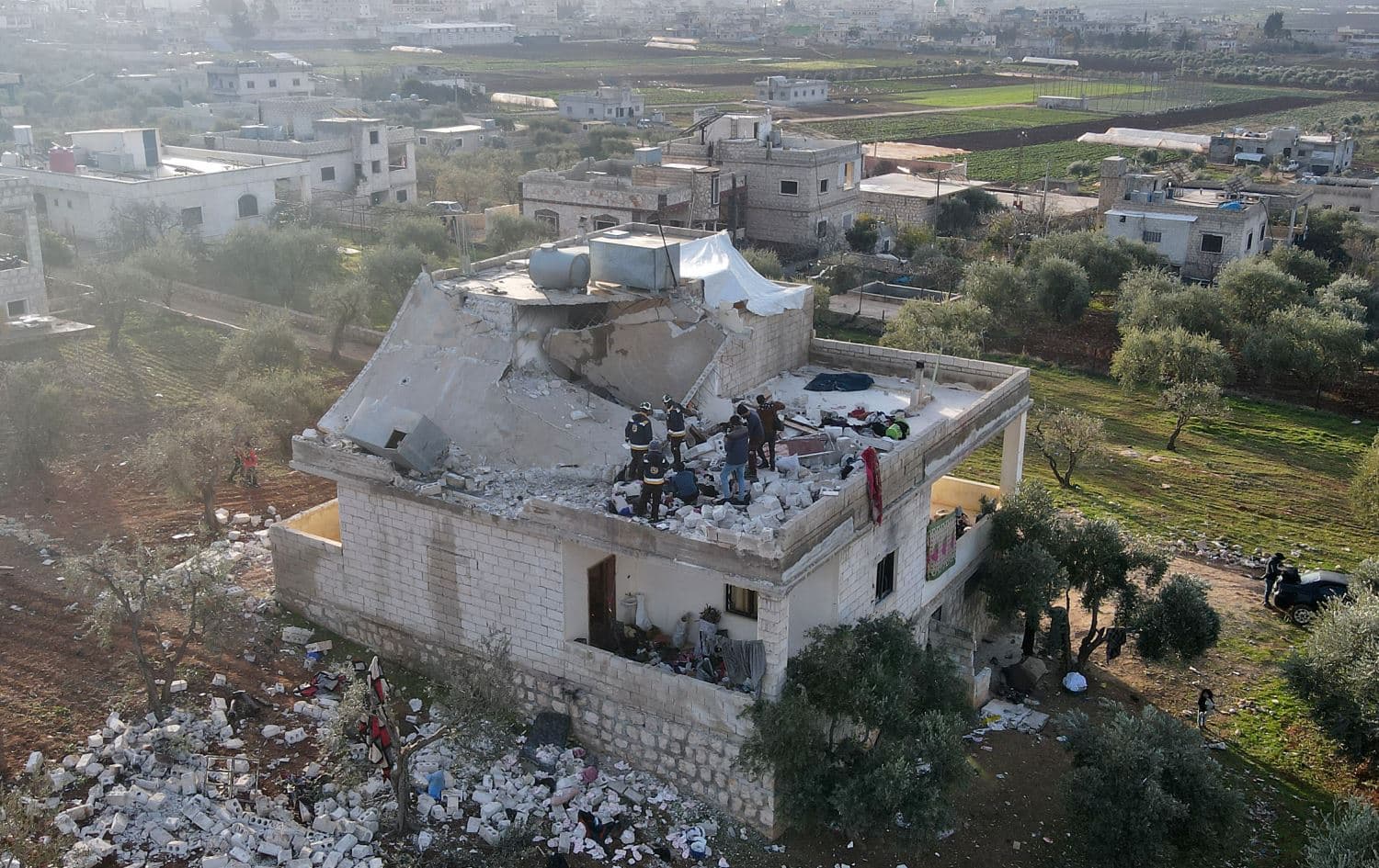 An aerial view of the house in which the former ISIS leader died during a raid by US special forces in Idlib, northwest Syria, on February 3, 2022. Photo: Aaref Watad/AFP