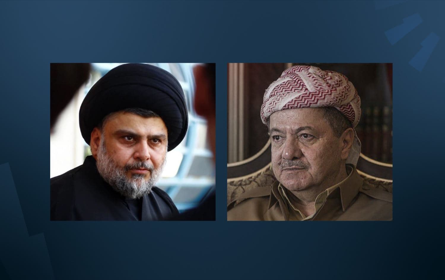 Shiite cleric Muqtada al-Sadr (left), and Kurdistan Democratic Party (KDP) leader Masoud Barzani (right). Photo: AFP; Barzani's office