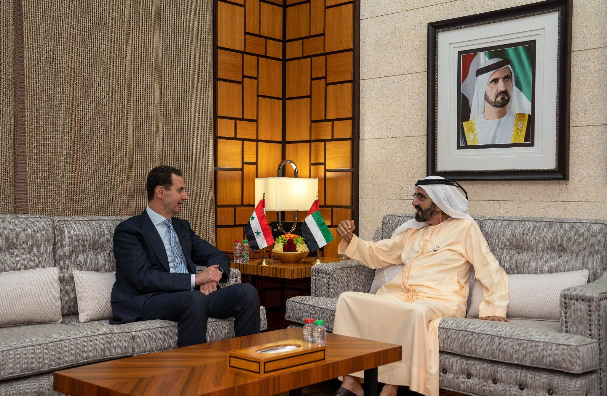 From left: Syrian President Basjar al-Assad and Sheikh Mohammed bin Rashid Al Maktoum, ruler of Dubai. Date: March 18, 2022. Photo: handout/Syrian presidency