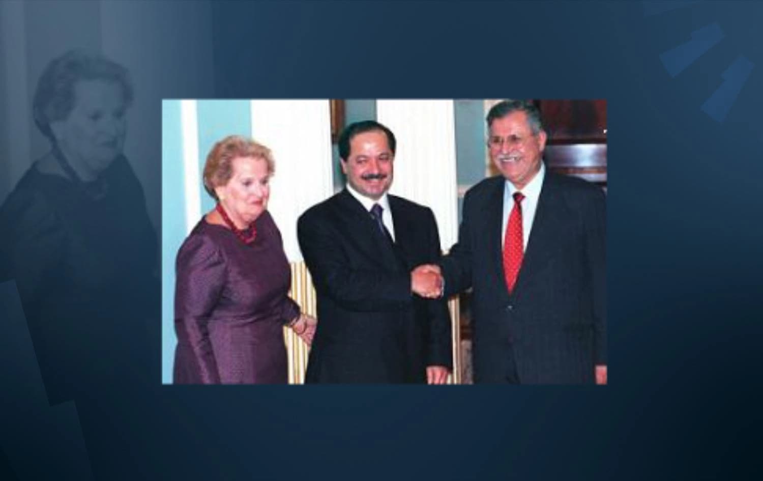 Madeleine Albright (left) brokered a reconciliation between KDP leader Masoud Barzani (middle) and PUK leader Jalal Talabani (right) in Washington on September 17, 1998. Photo: AP
