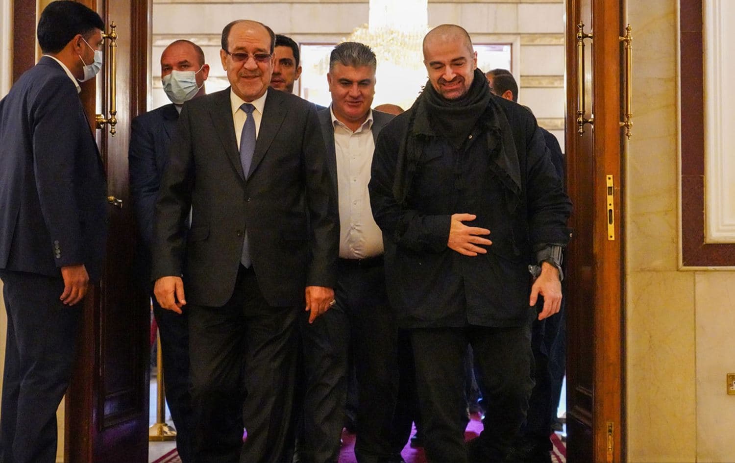 The Coordination Framework’s Nouri al-Maliki (left) and PUK’s Bafel Talabani (right) convene in Baghdad, Iraq, on March 14, 2022. Photo: Bafel Jalal Talabani/Facebook