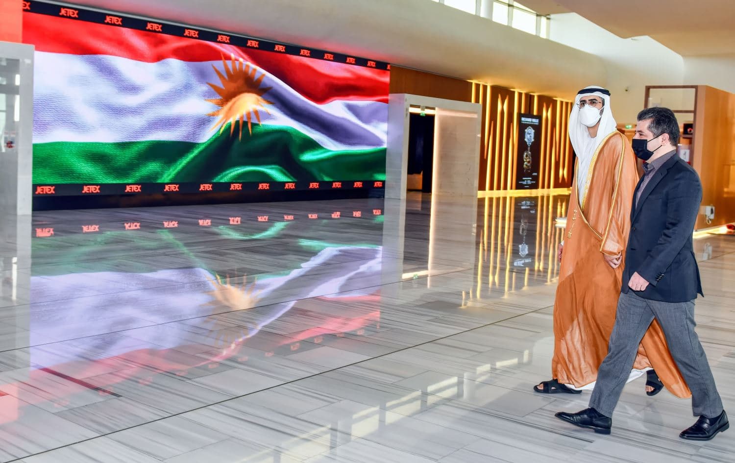 Kurdistan Region Prime Minister Masrour Barzani alongside officials in the UAE on March 25, 2022. Photo: KRG