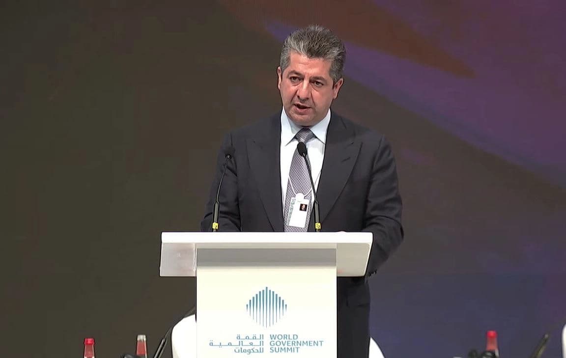 Kurdistan Region Prime Minister Masrour Barzani speaking at the Atlantic Council Global Energy Forum on March 28, 2022. Photo: Prime Minister's office