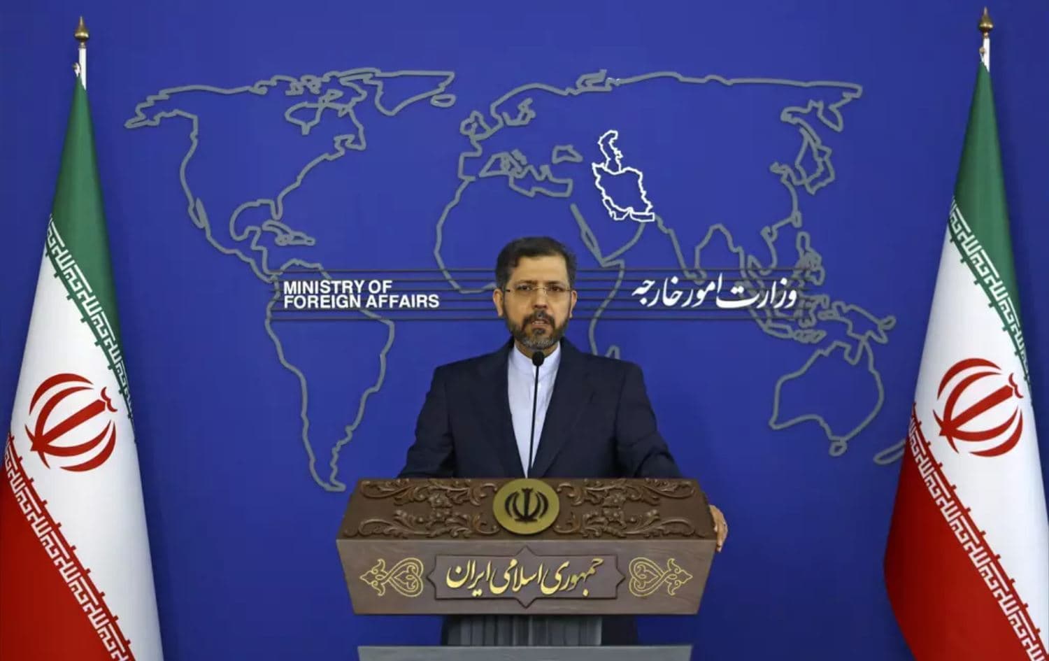 Iranian Foreign Ministry Spokesperson Saeed Khatibzadeh speaking at a weekly press conference. File photo: AFP