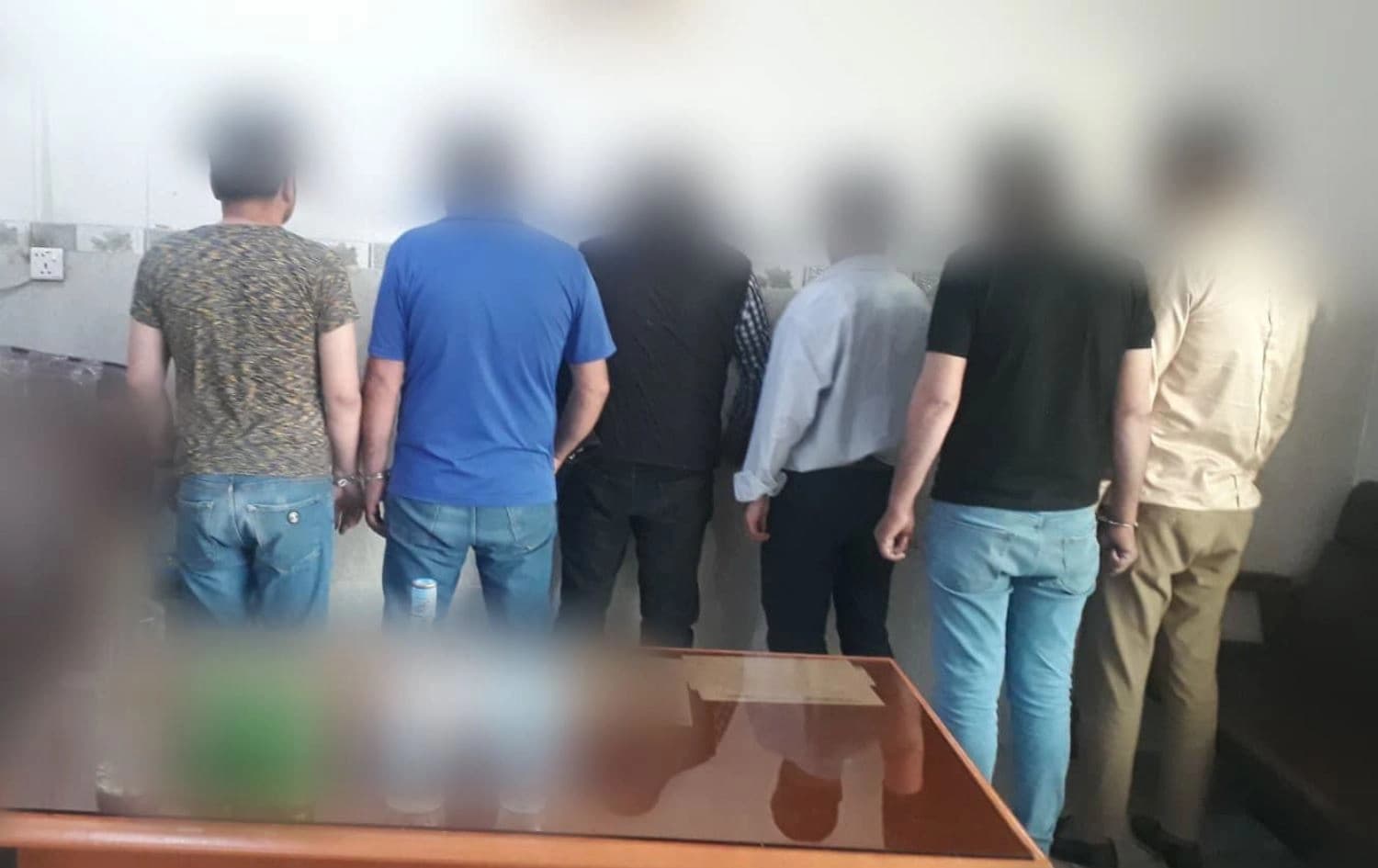 The six men who were arrested by Erbil police for drinking alcohol. Date: April 18, 2022. Photo: handout/police