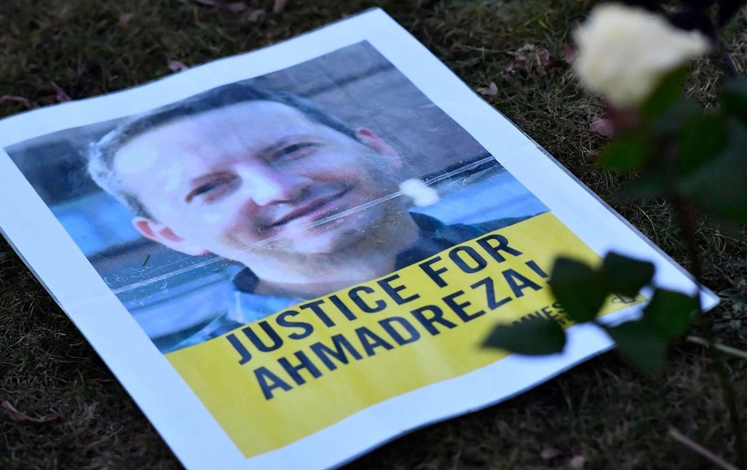 A flyer pictured during a protest outside the Iranian embassy in Brussels for Ahmadreza Djalali on February 13, 2017. Photo: Dirk Waem/AFP