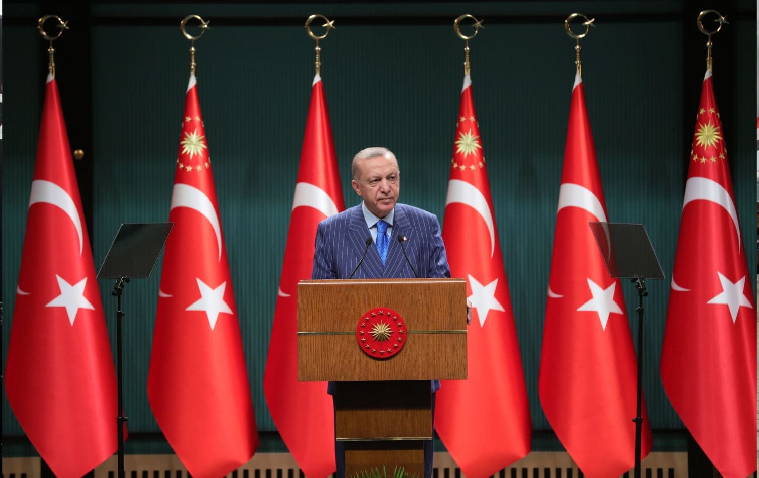 Turkish President Recep Tayyip Erdogan speaks to journalists in Ankara on May 23, 2022. Photo: Turkish presidency