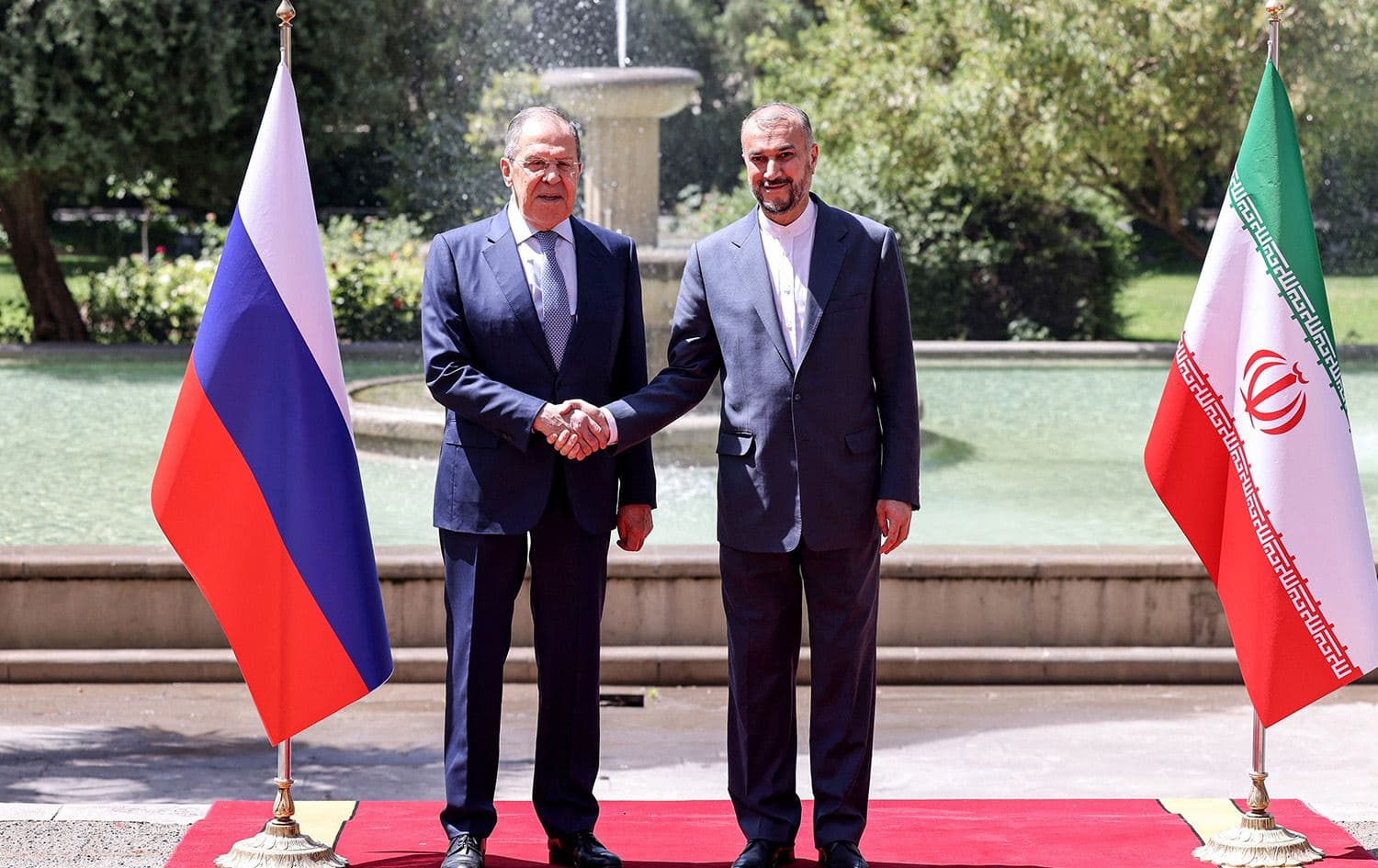 Iran's Foreign Minister Hossein Amir-Abdollahian receives his Russian counterpart Sergei Lavrov at the foreign ministry headquarters in Iran's capital Tehran on June 23, 2022. Photo: Atta Kenare/AFP