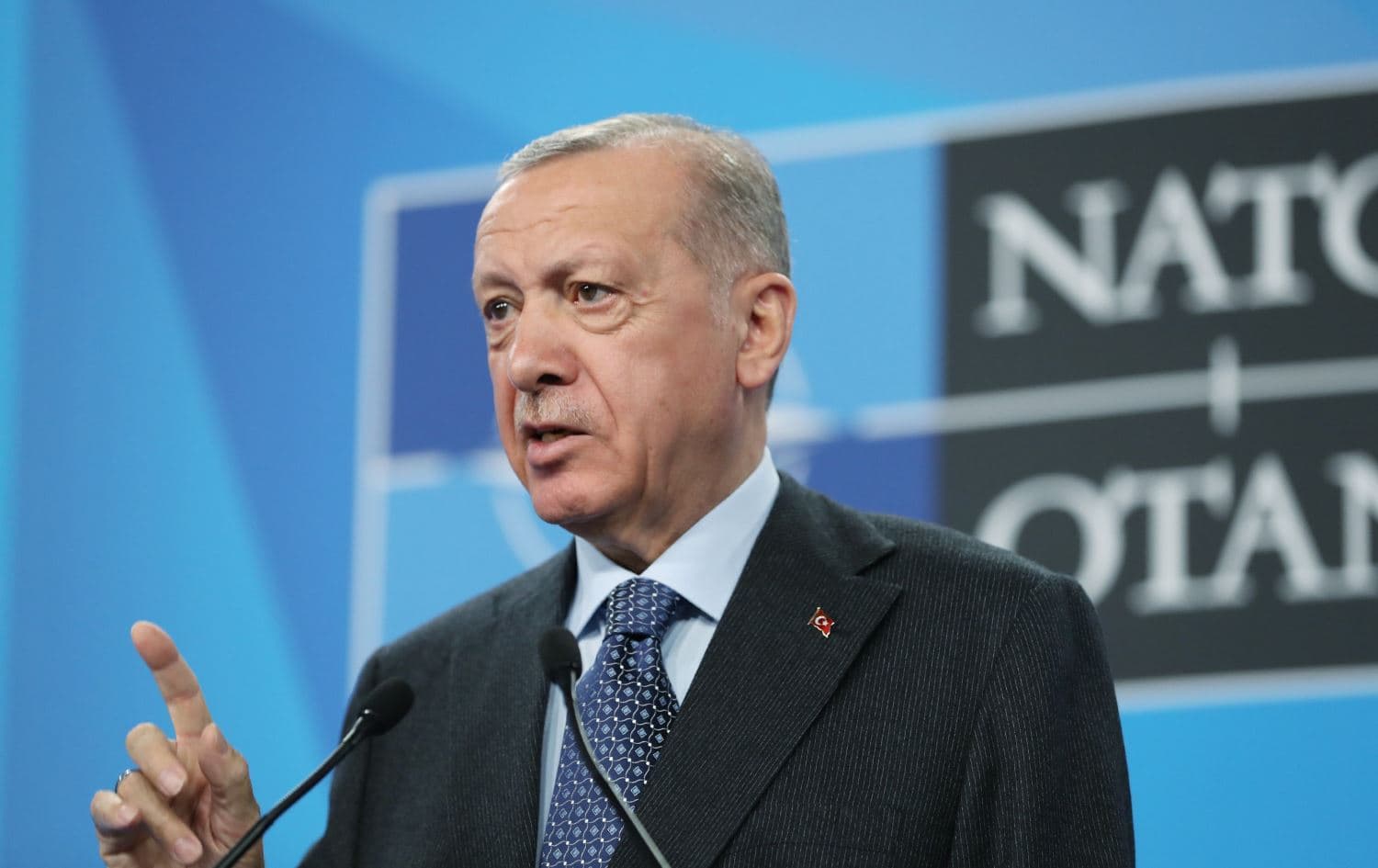 Turkish President Recep Tayyip Erdogan speaks to reporters in Madrid on June 30, 2022. Photo: Erdogan's office