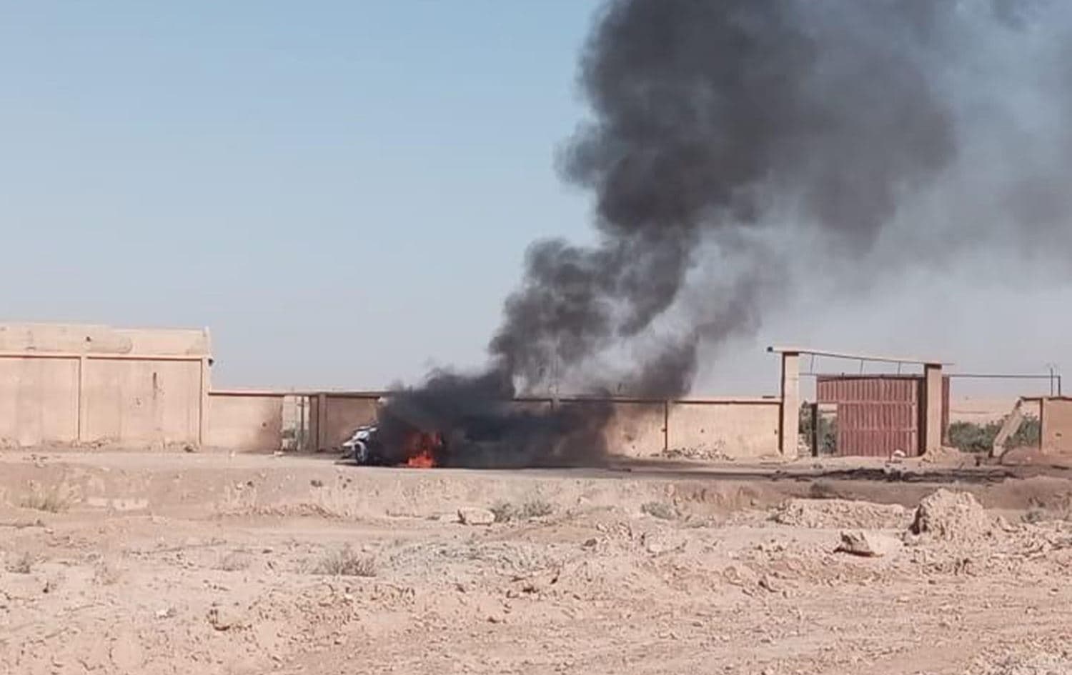 Suspected Turkish drone targets an Asayish vehicle in Ain Issa in Raqqa on July 28, 2022. Photo: Hawar News Agency
