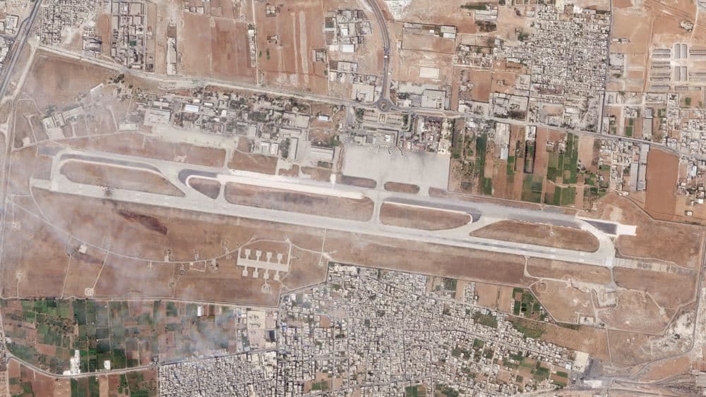 This satellite photo released by Planet Labs PBC shows the damage after an Israeli strike targeted the Aleppo International Airport, Thursday, Sept. 1, 2022. Photo: Planet Labs PBC via AP