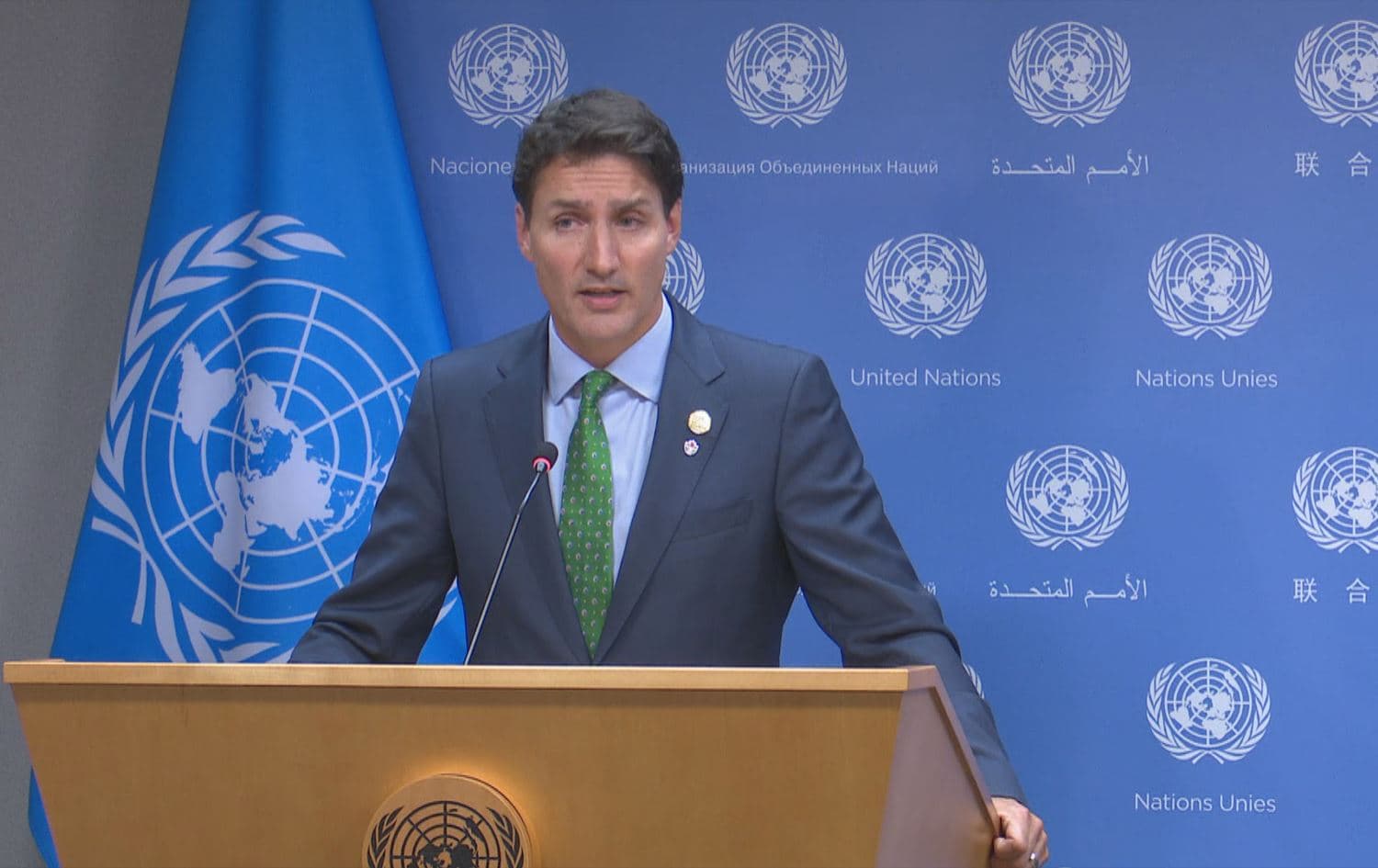 Canadian Prime Minister Justin Trudeau speaking to reporters at the United Nations General Assembly on September 21, 2022. Photo: Rudaw