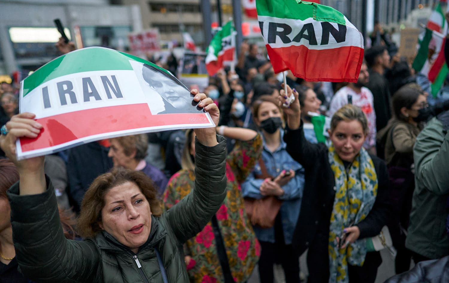 People demonstrate against the Iranian regime during a protest at Mel Lastman Square in Toronto, Ontario, September 24, 2022. Photo: Geoff Robins/AFP