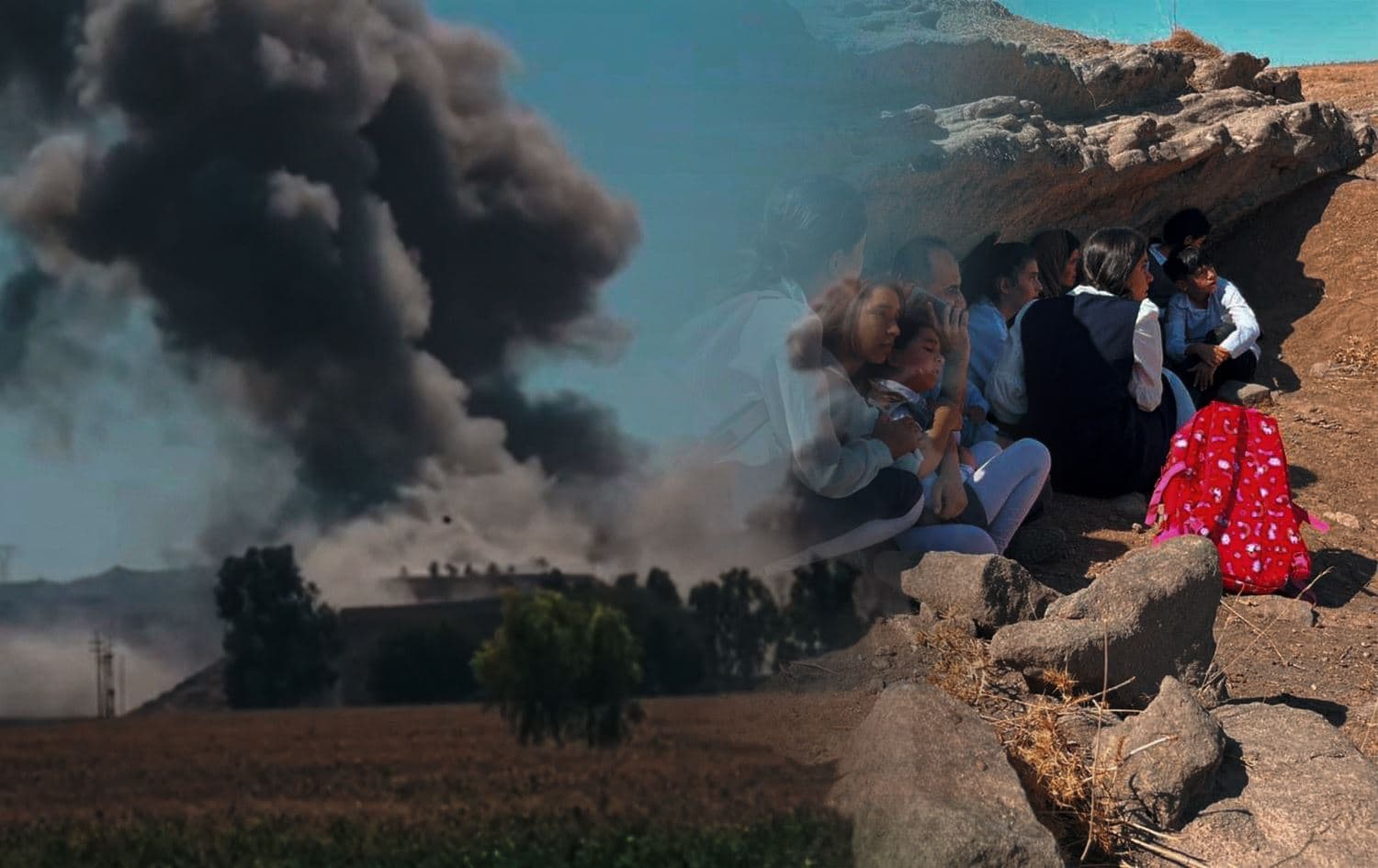 Iran’s strikes near Kirkuk’s Pirde and school children seek shelter after Iran’s attack on Koya on September 28, 2022. Photos: Rudaw/submitted. Graphic: Rudaw