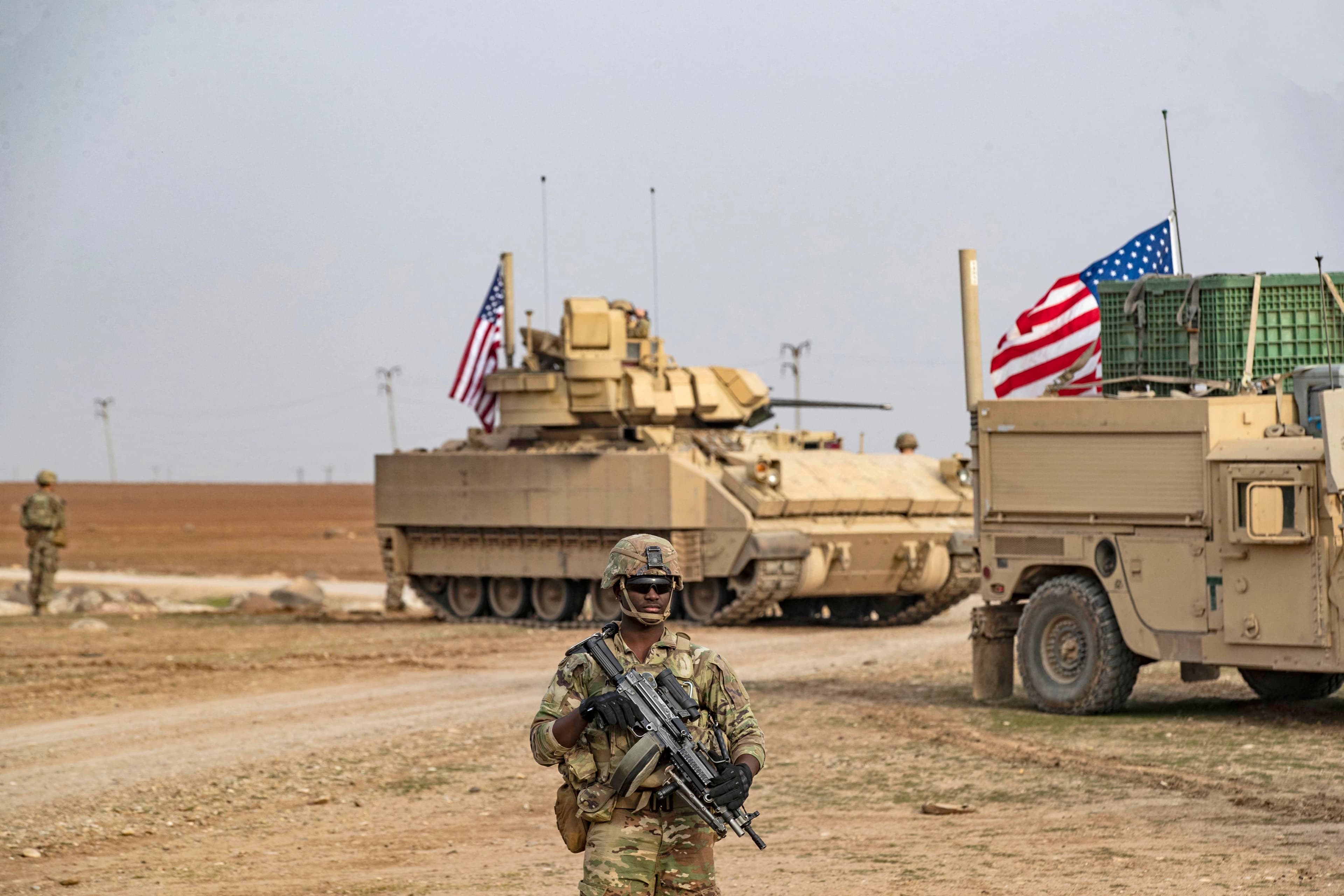 US forces patrol in the vicinity of the Hori rehabilitation centre for children of suspected Islamic State (ISIS), in the town of Tel Maaruf in Syria's northeastern Hasaka province, on December 15, 2022. Photo: AFP