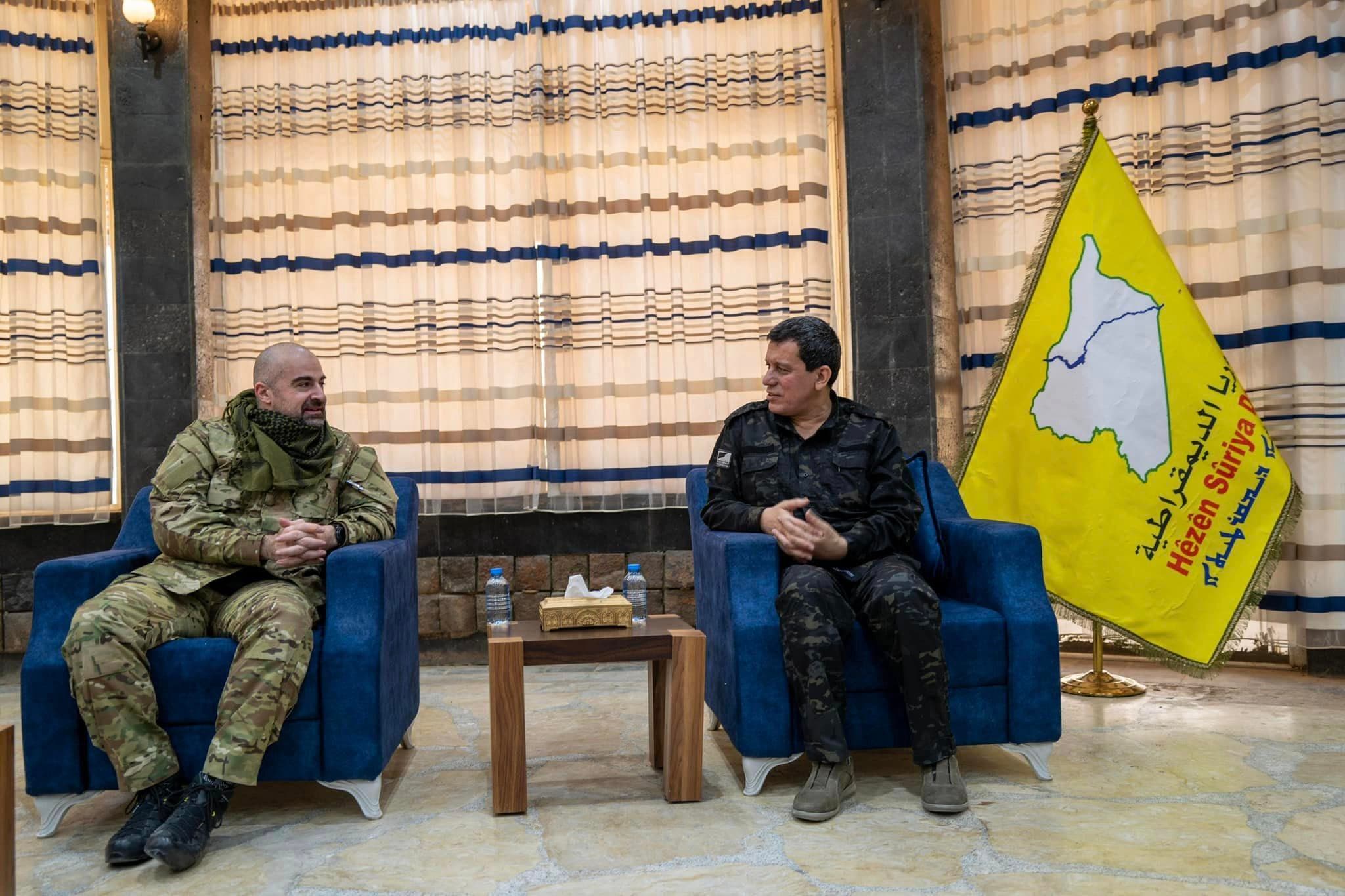 From left: PUK Leader Bafel Talabani and SDF commander Mazloum Abdi meeting in Rojava on December 20, 2022. Photo: Bafel Talabani/Facebook