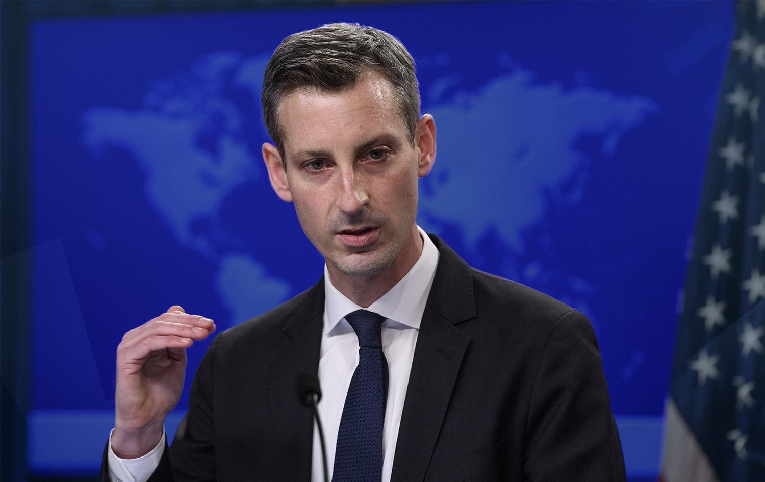 US State Department spokesperson Ned Price speaks during a press briefing in Washington, D.C. on February 2, 2021. Photo: AP