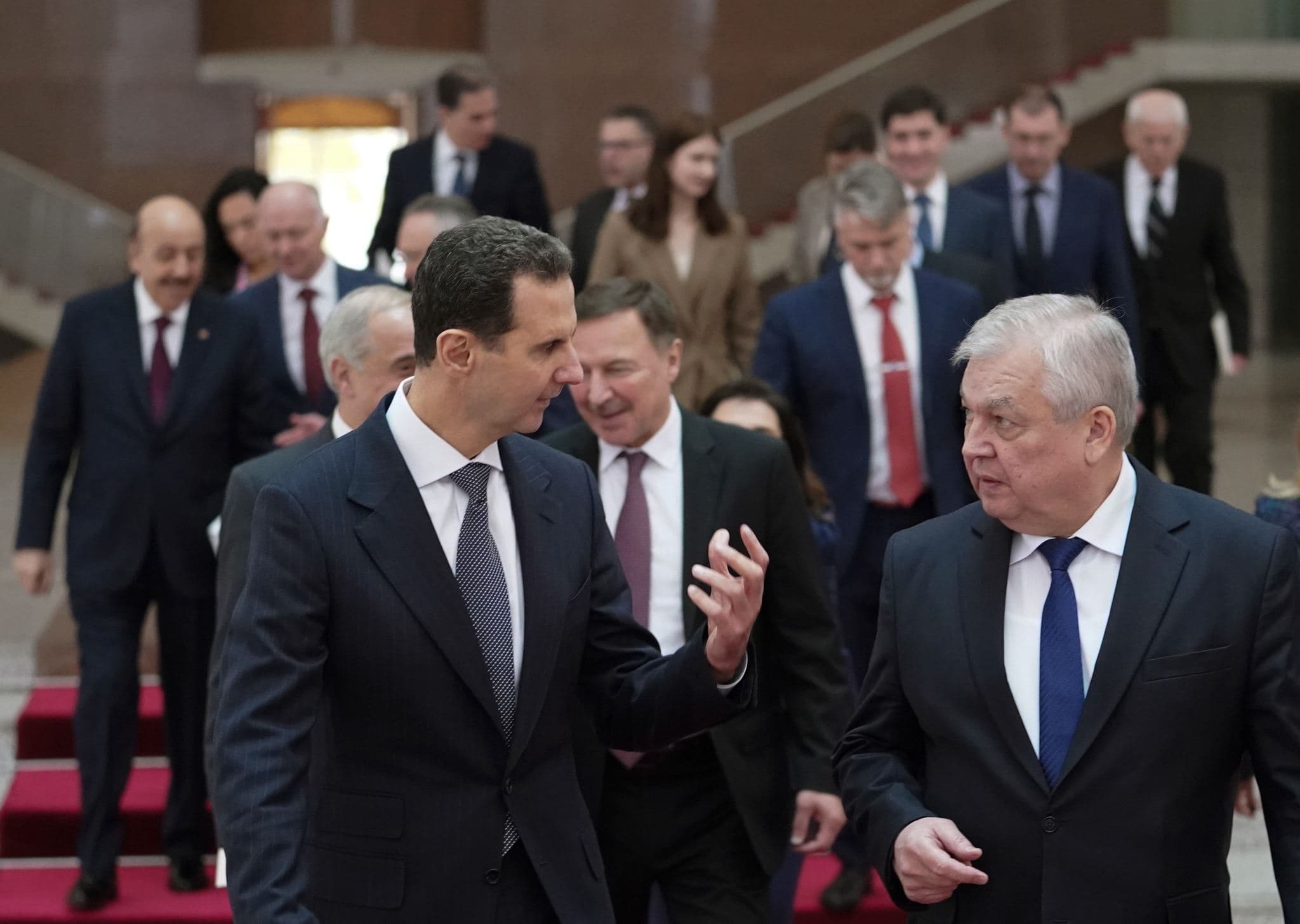 Russian Presidential Special Envoy for Syria, Alexander Lavrentiev (right) met with Syrian President Bashar al-Assad (left)in Damascus on January 12, 2023. Photo: Syrian presidency