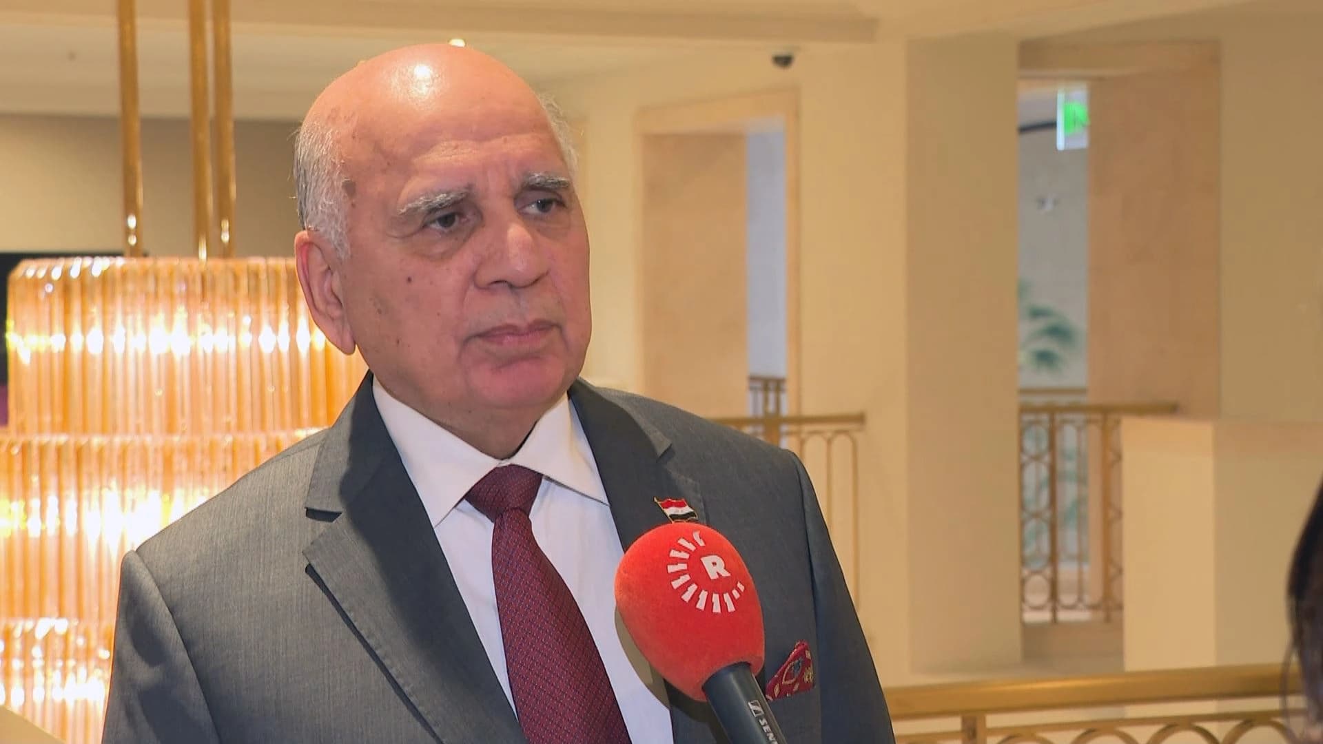 Iraqi FM Fuad Hussein speaking to Rudaw in Berlin on January 13, 2023. Photo: Rudaw