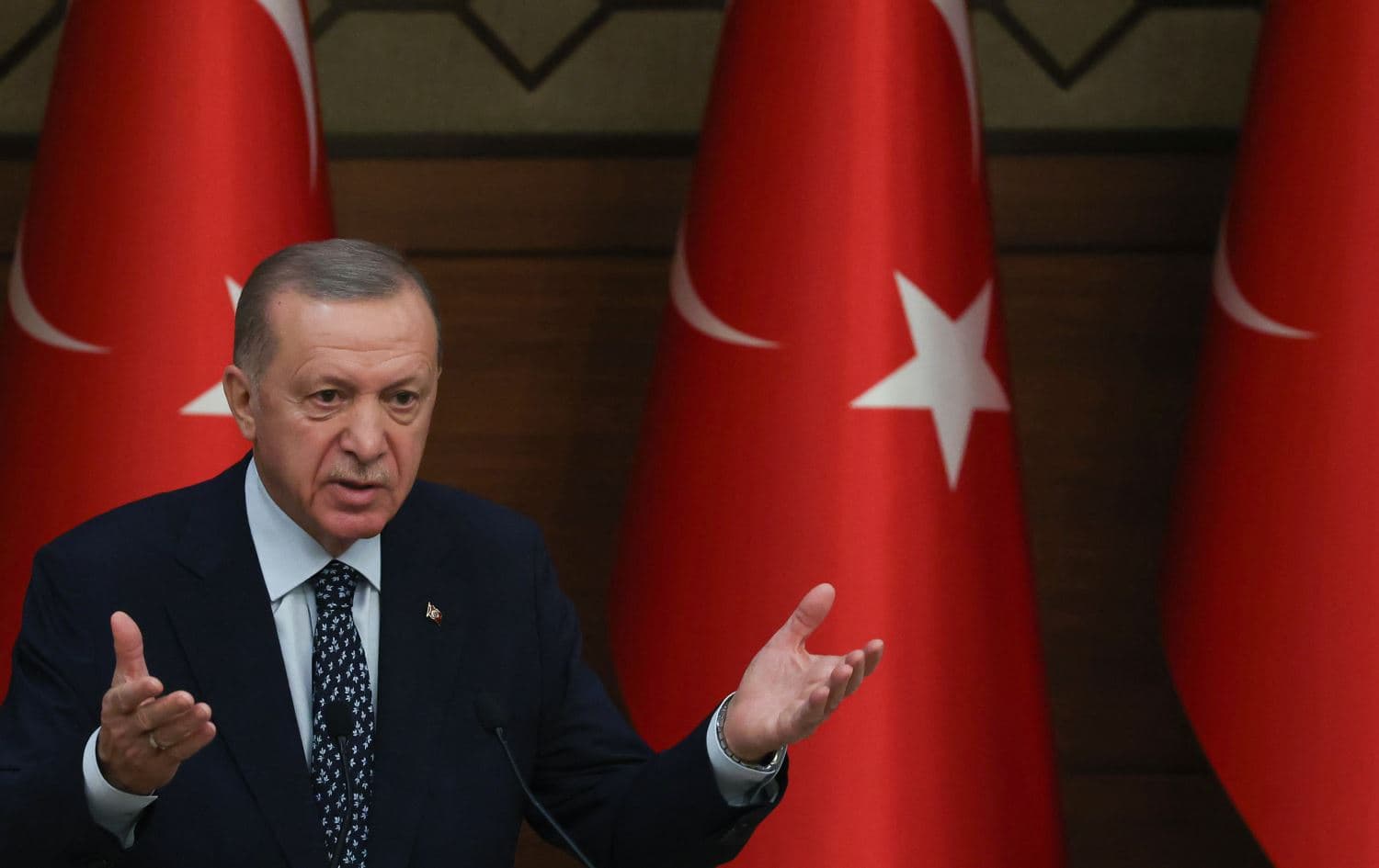 Turkish President Recep Tayyip Erdogan delivers a speech at the International Ombudsman Conference at the presidential complex in Ankara, Turkey, on January 11, 2023. Photo: AFP