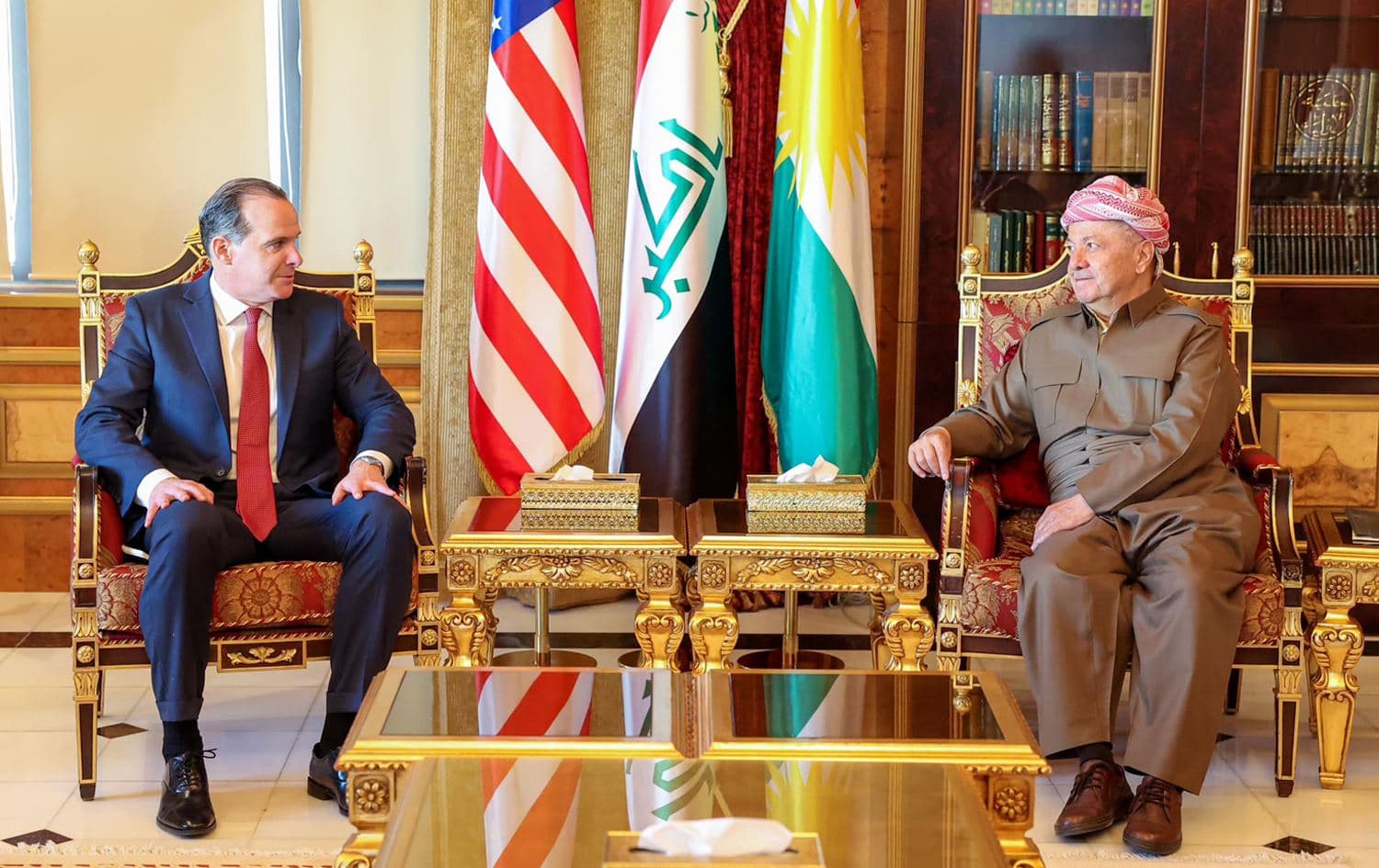 KDP leader Masoud Barzani (right) and White House Coordinator for the Middle East and North Africa Brett McGurk (left) in Erbil on January 17, 2023. Photo: Barzani Headquarters/Facebook