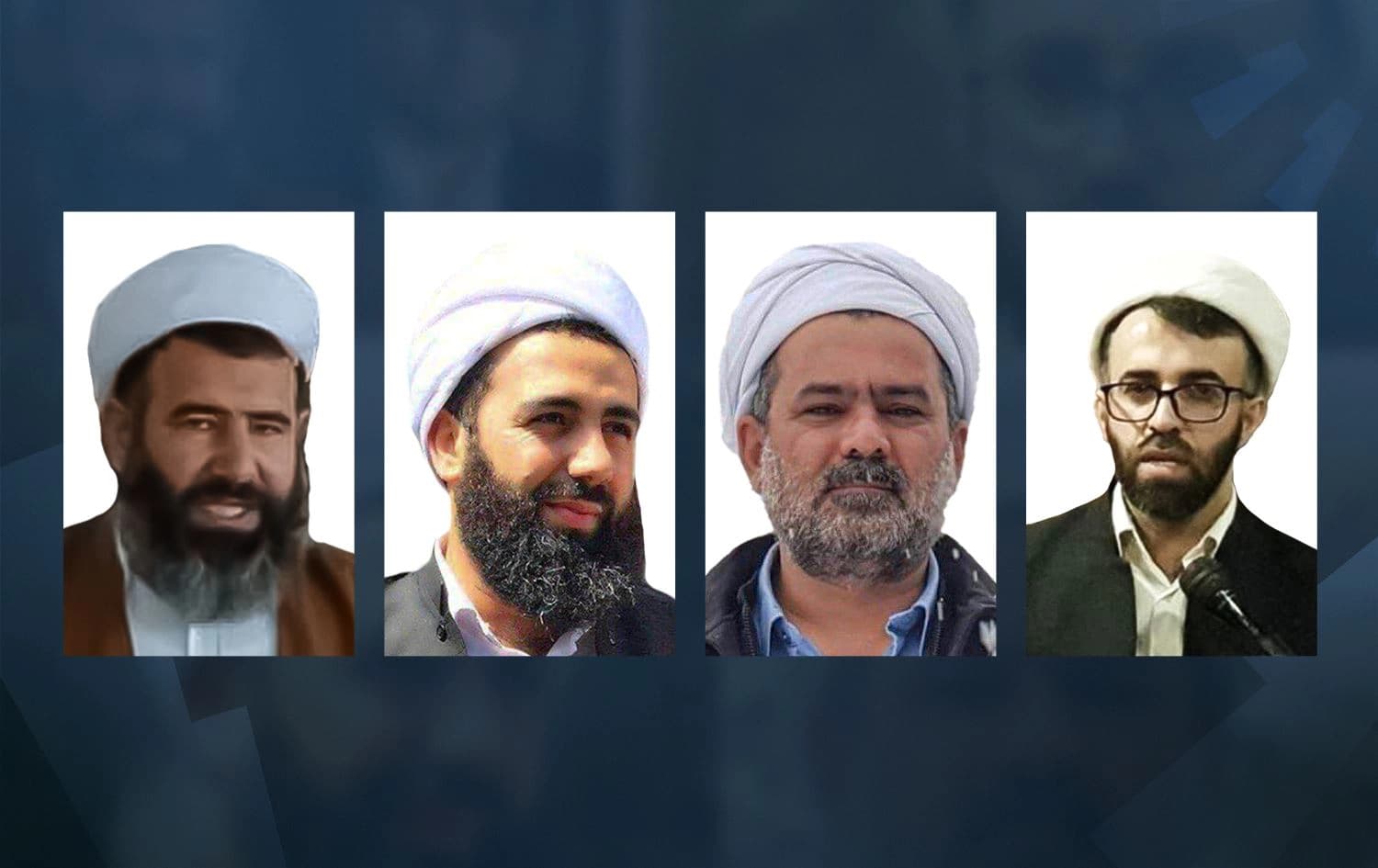 From left: Mala Sharif Mahmoudpour, Mala Younes Nokhah, Mala Seyyid Soleiman Ahmadi, and Mala Mohammad Jamaladin Wazhi. Photo: Kurdish Telegram channels; Graphic: Rudaw