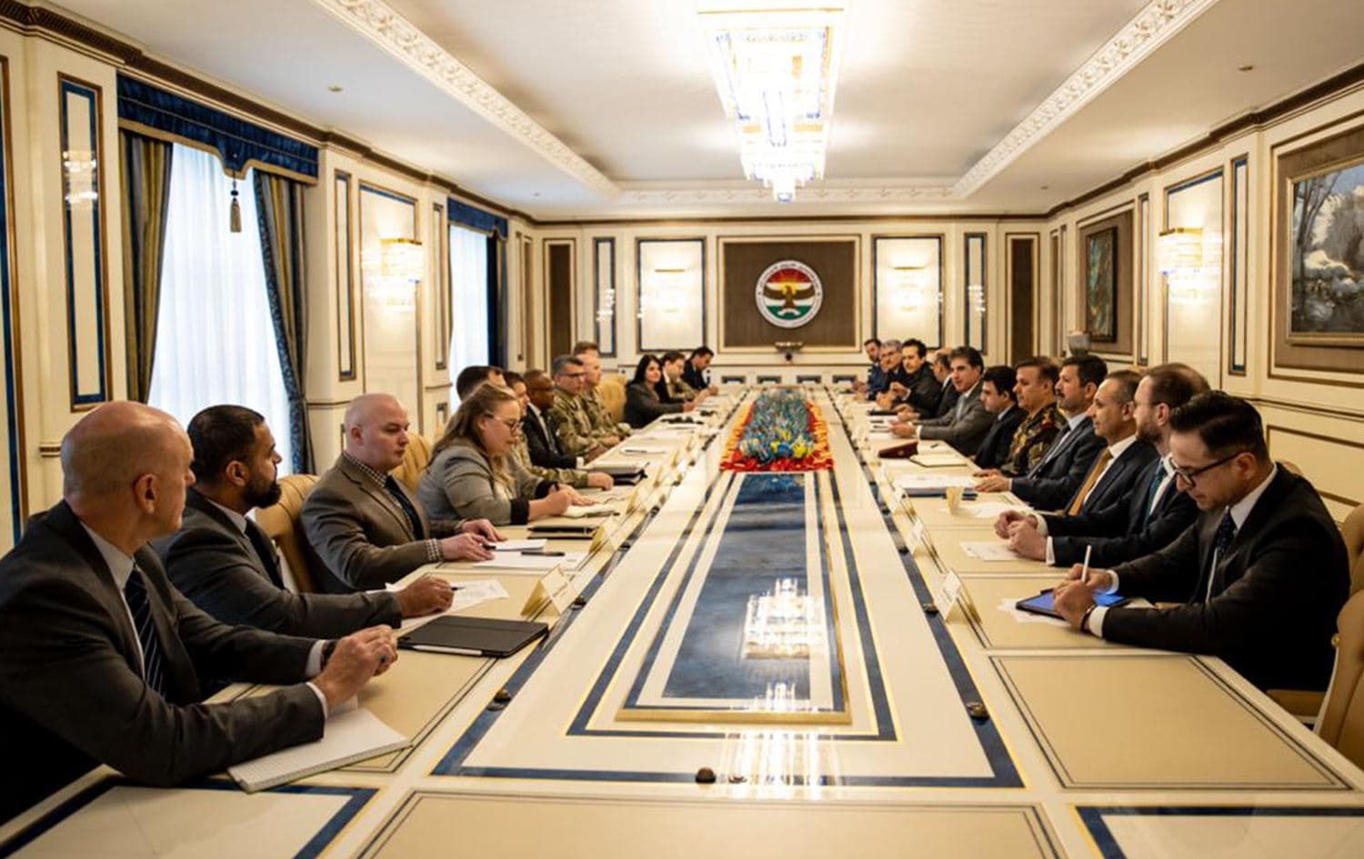 The meeting between the US-led coalition and the Ministry of Peshmerga chaired by Kurdistan Region President Nechirvan Barzani on April 17, 2023. Photo: Office of the President